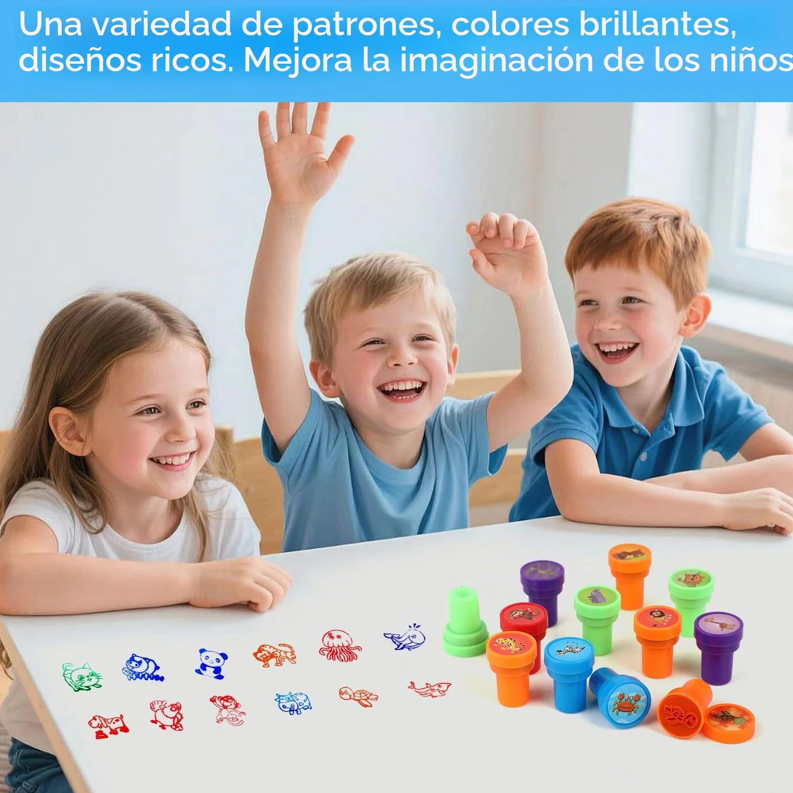 RMIVEGLIA Set de 30 Sellos Infantiles – Sellos para Niños Autotintables con Dibujos de Animales, de Plástico en 5 Colores, Regalos Cumpleaños Niños Colegio, Detalles para Fiestas.