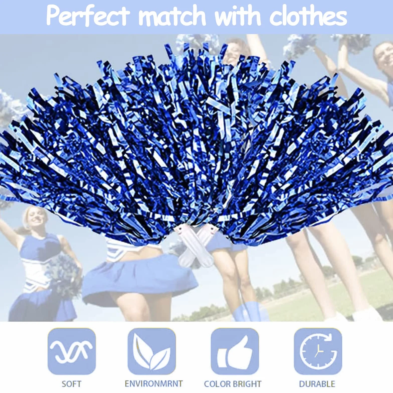 Cheerleader Pom Poms 12 Piece 6 Colours Cheerleading Pompoms for Kids Aerobics Dance Sports Team Spirit