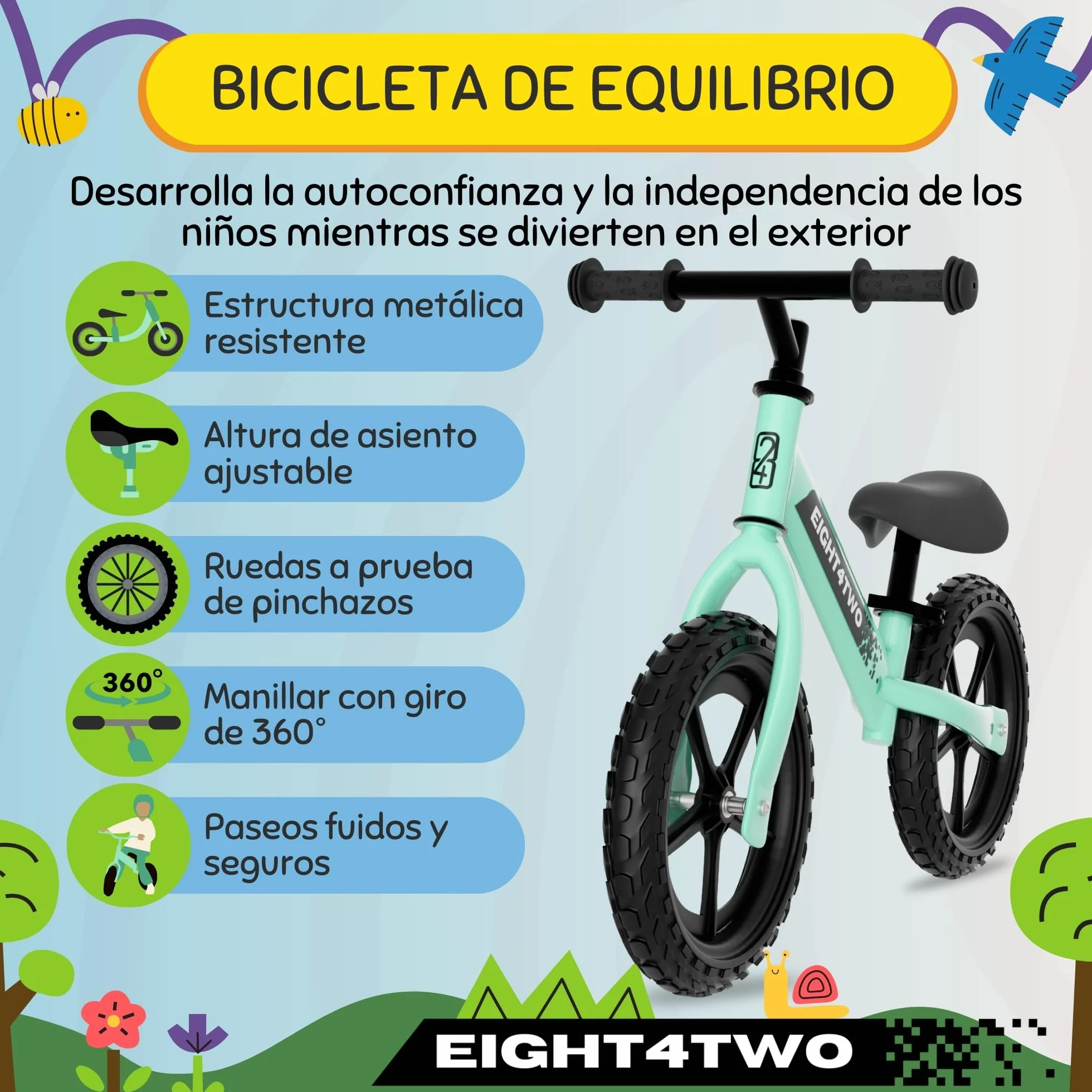 EIGHT4TWO Bicicleta sin Pedales para niño 2, 3, 4 y 5 años - Bici sin Pedales Ideal para Equilibrio - Juguetes para niños de 2, 3, 4 y 5 años.