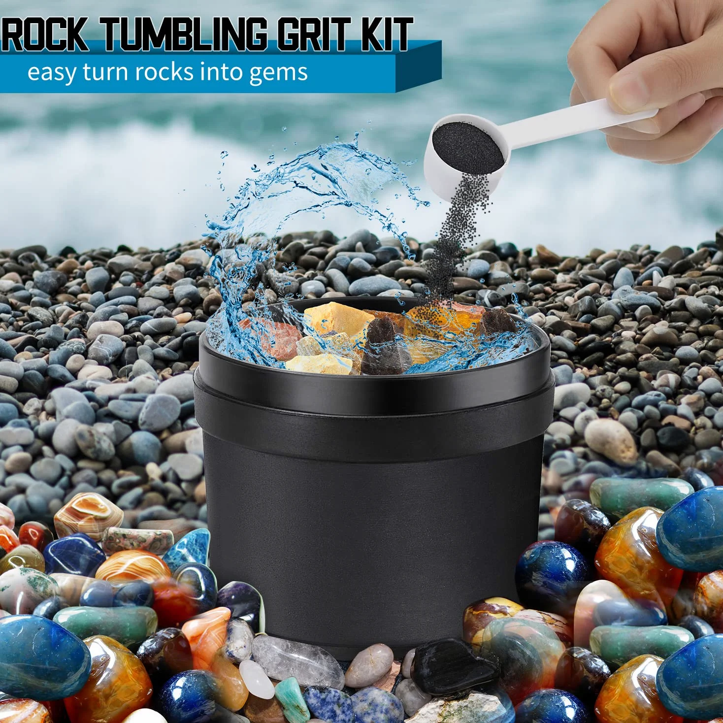 Rock Tumbler Grit Set, recambio para pulir de grano de roca, 4 soportes básicos de tambor (grano grueso, grano medio, prepulido, pulido final), juego de vasos de roca 2.0 para cualquier marca