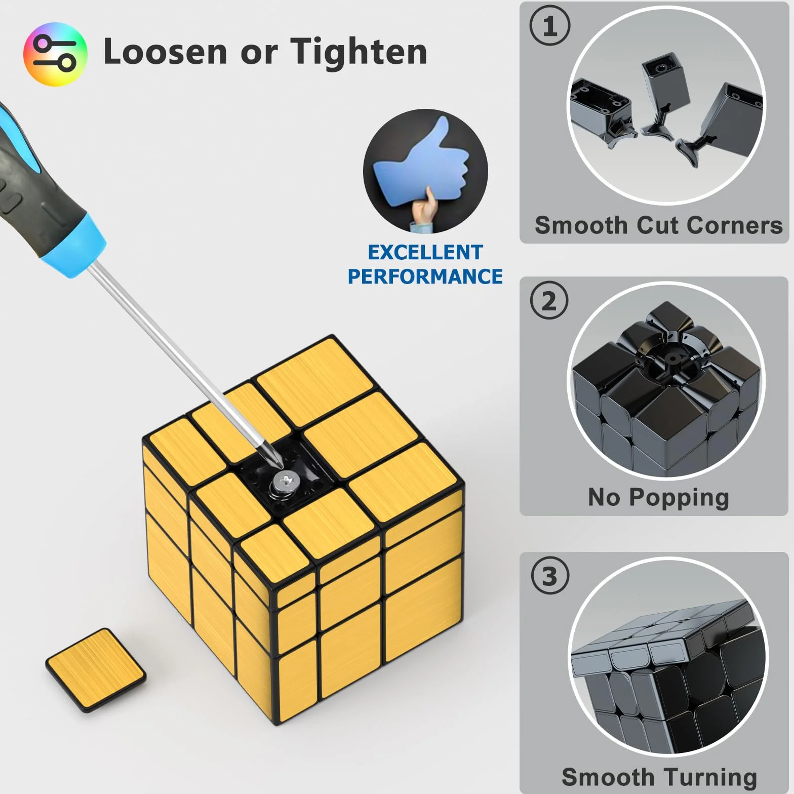 Vdealen Speed Cubo Magico 3x3x3 Mirror Magic Cube, Liso Espejo Cubo de Velocidad para Principiantes y Usuarios Avanzados, Regalo para Niños Adolescentes Adultos(Oro)