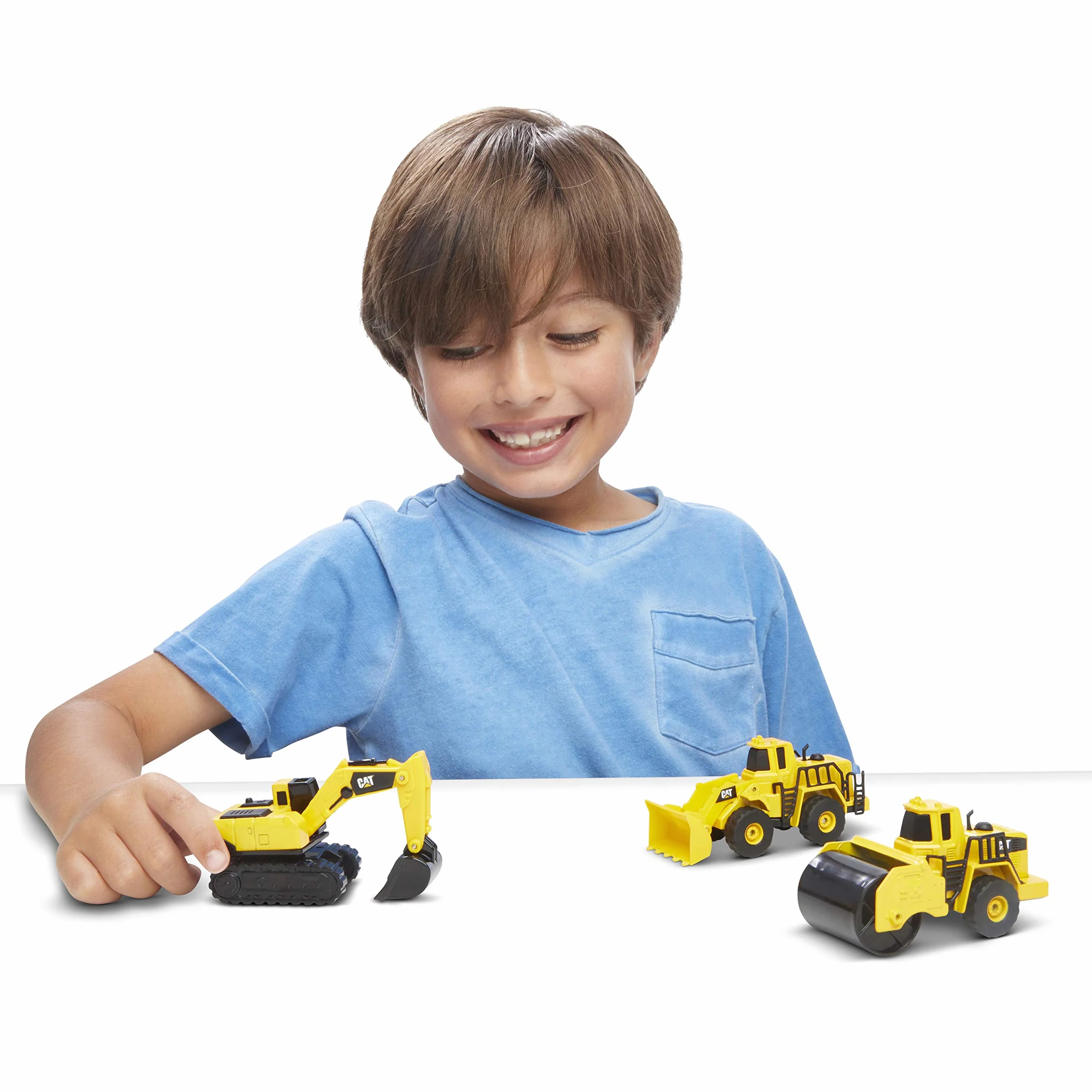 CAT Construction Toys, Die Cast Metal 3 Pack Vehicles - Wheel Loader, Excavator & Steam Roller Toy Set with Moving Parts, Push-Powered, Heavy-Duty Metal, Kids Ages 3 +