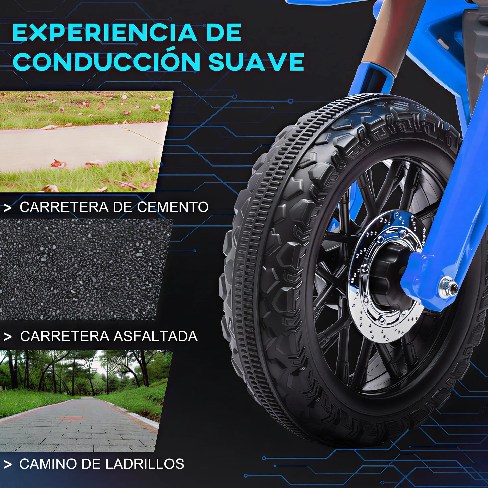 AIYAPLAY Moto Eléctrica para Niños 12V con Ruedas de Entrenamiento Acelerador Bocina Carga 30 kg Azul