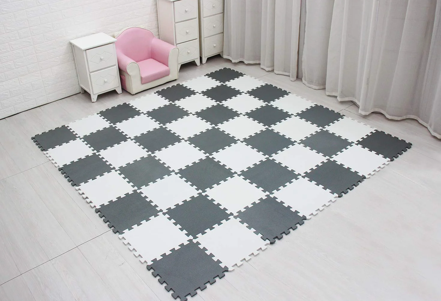 meiqicool Alfombrillas para Puzzles | Alfombra Puzzle para Niños Bebe Infantil Suelo de Goma EVA Suave 142 x 114 cm 18 Piezas Blanco Gris 0112