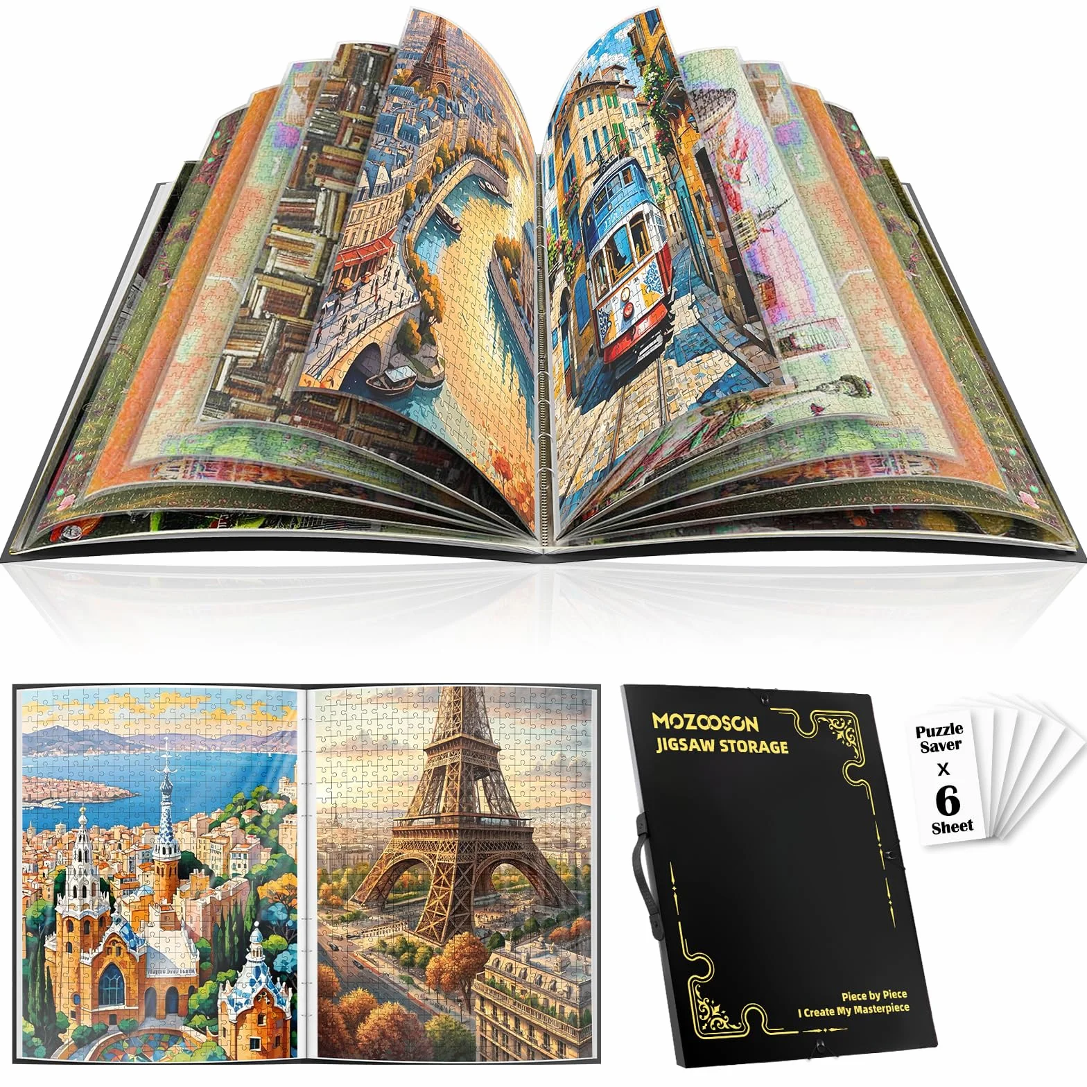 MOZOOSON Carpeta de Almacenamiento de Rompecabezas para 1500 Piezas, Organizador de Rompecabezas de Gran Capacidad portátil con 25 Bolsillos, Accesorios Puzzle Protectores y Antipolvo