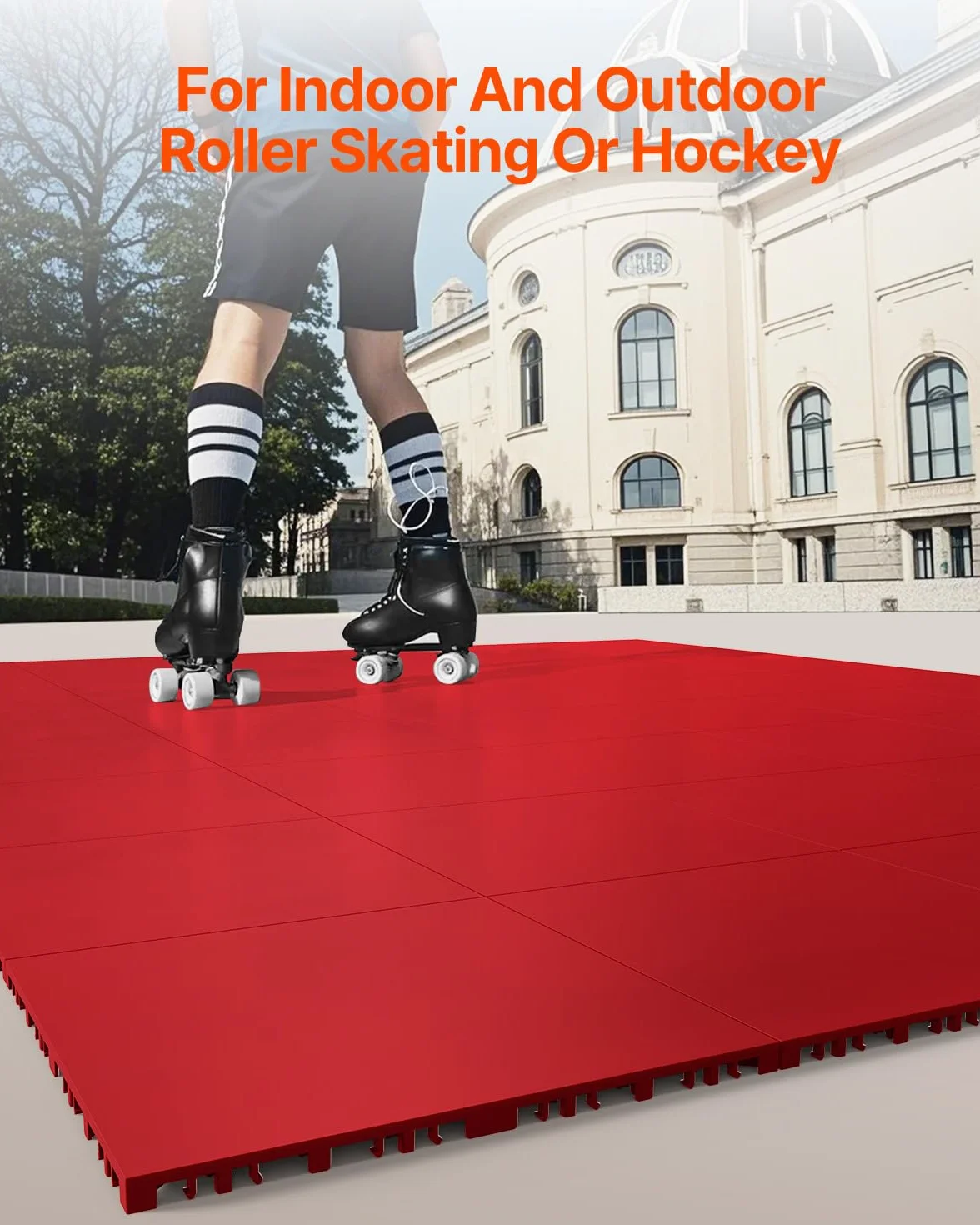 VEVOR Azulejos de Suelo para Hockey sobre Césped Artificial, 8 Piezas, 315 x 315 x 16 mm, Rojo