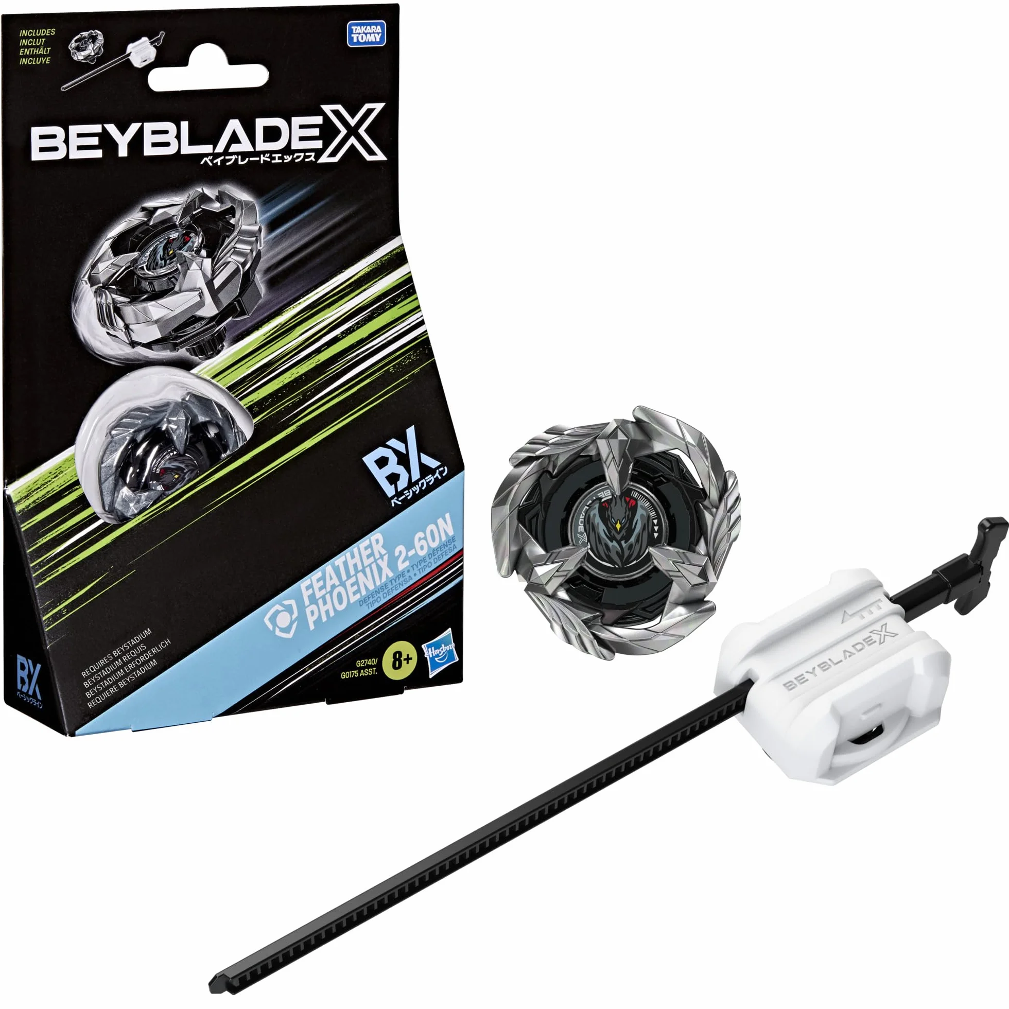 Beyblade X, Feather Phoenix 2-60N Bx, Kit Inicial con Top Takara Tomy de Tipo Defensa y Lanzador, Juego de Tops de Batalla, A Partir de 8 años