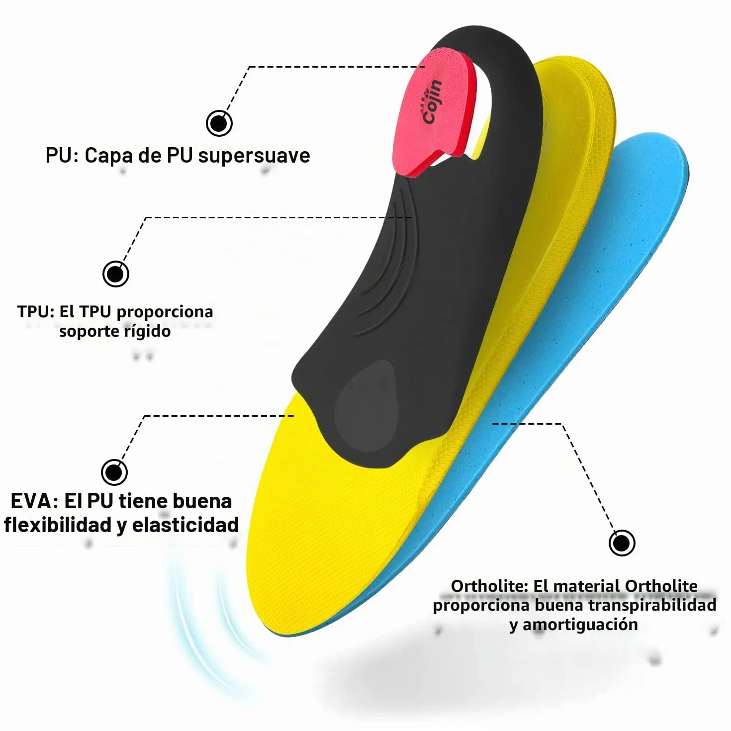 VALSOLE Plantillas ortopédicas Soporte de pie alto para fascitis plantar Azul 43-44 EU