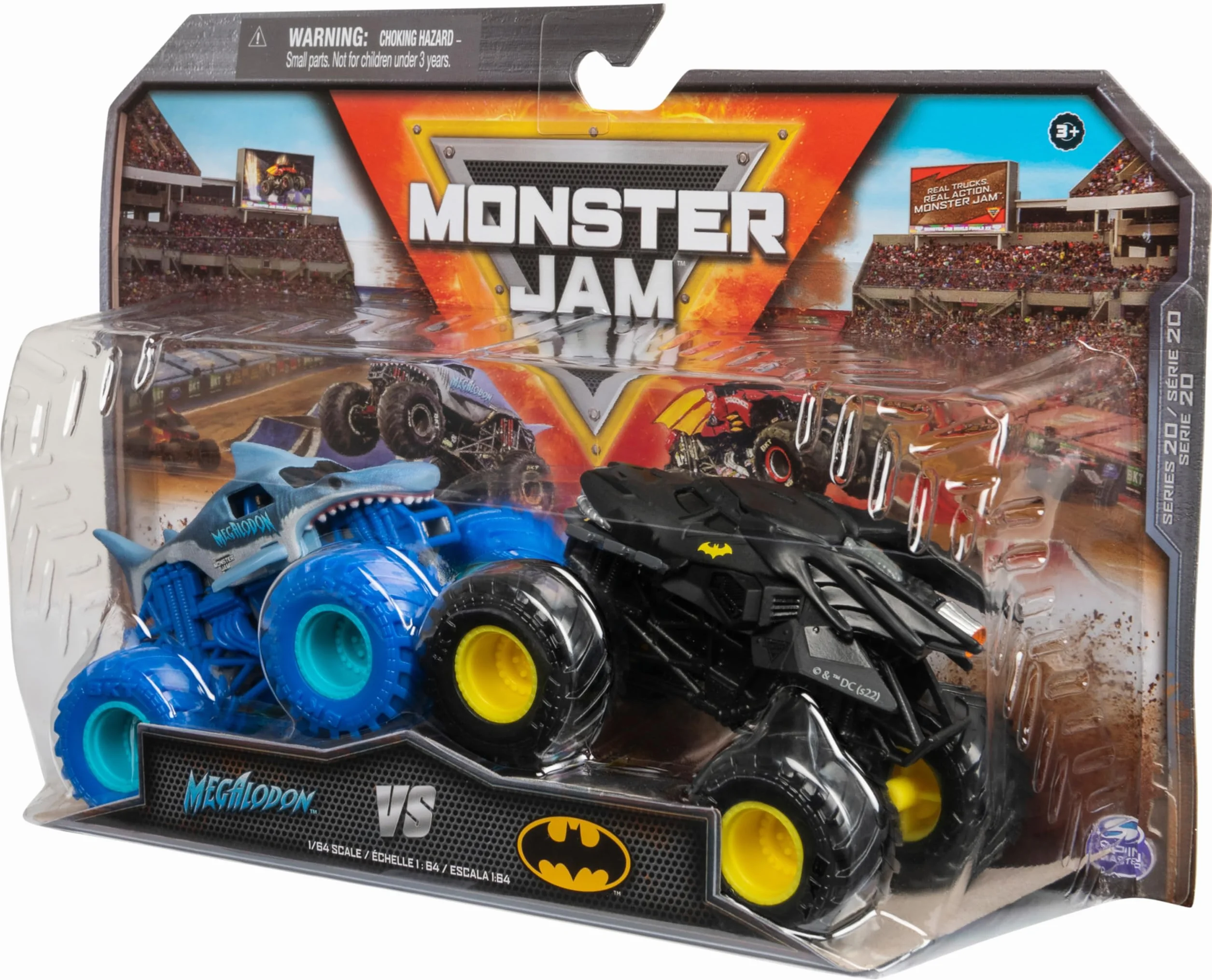 Monster Jam Pack 2 Camiones Metálicos Escala 1:64 Batman Vs. Megalodon Juguetes Niños 3 años+