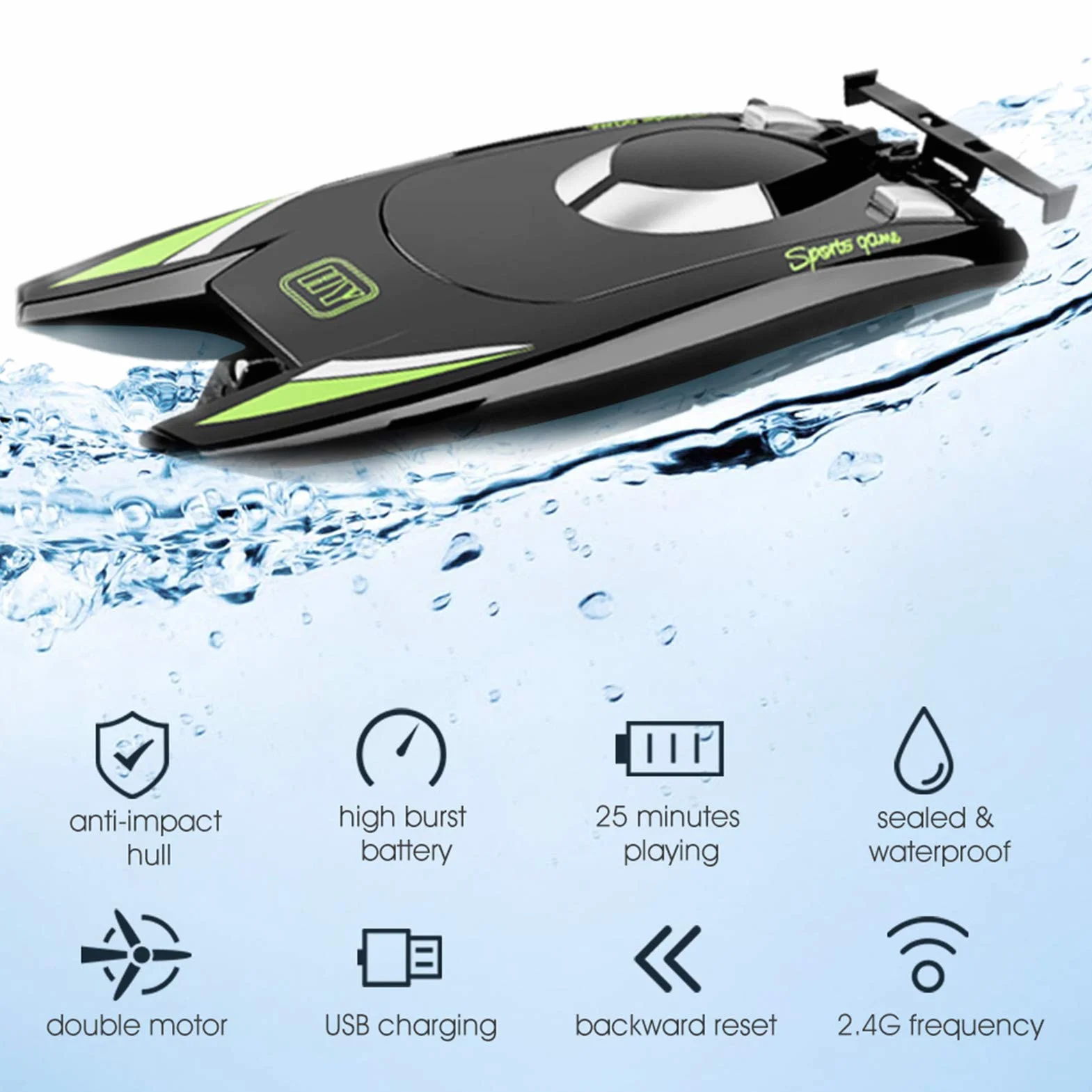 Goolsky Barcos RC para s Adultos 25 km/h Barco de Carreras de Alta Velocidad 2 Canales Barcos de Control Remoto para Piscinas Barco de Carreras (Negro)
