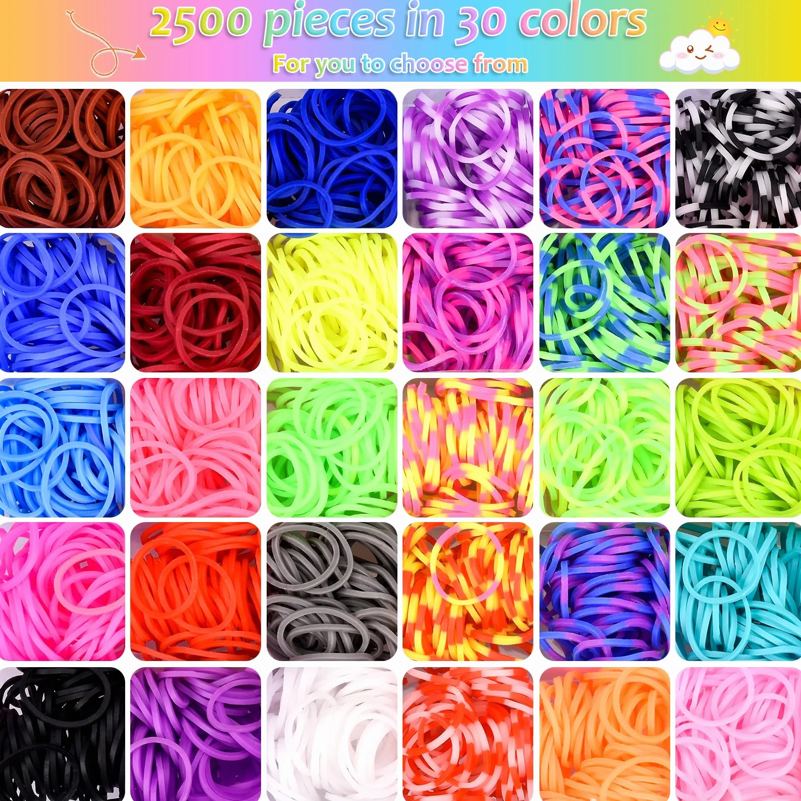 AOKITO Juego de 2500 cintas de loom, 32 colores, bandas de goma con ganchos de perlas, caja de almacenamiento, pulseras de accesorios para hacer tus propias pulseras