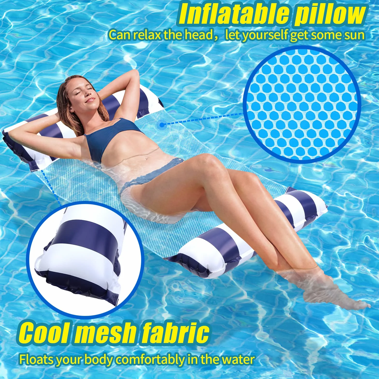 Colchoneta Piscina Adultos XL 2PC Flotadores 4 en 1 Hamaca de Agua Hinchable