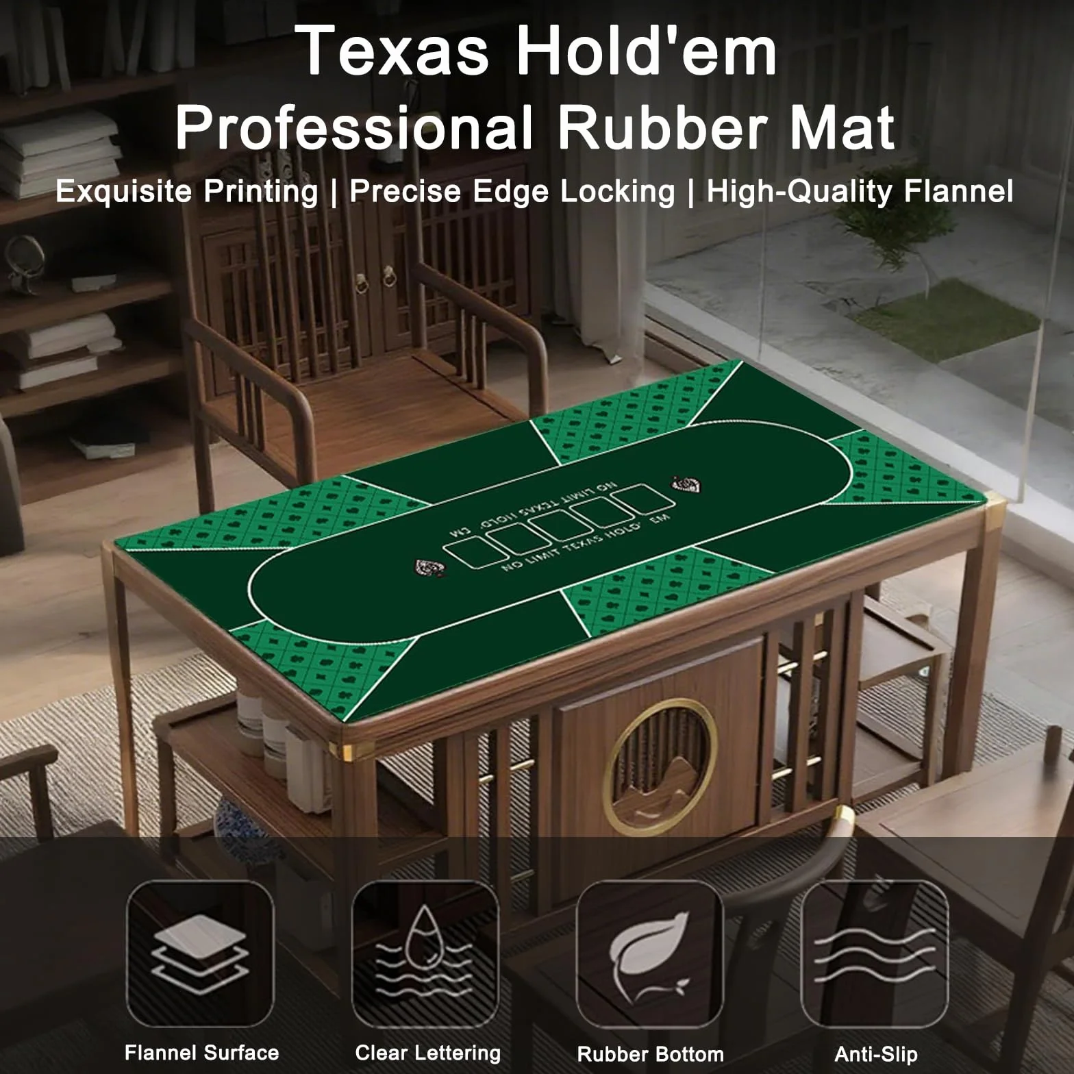 Tapete de póquer para 10 jugadores, 180 x 90 cm, tapete de goma Texas Hold'em, diseño plegable portátil para mesas con bolsa de transporte para juegos de póquer