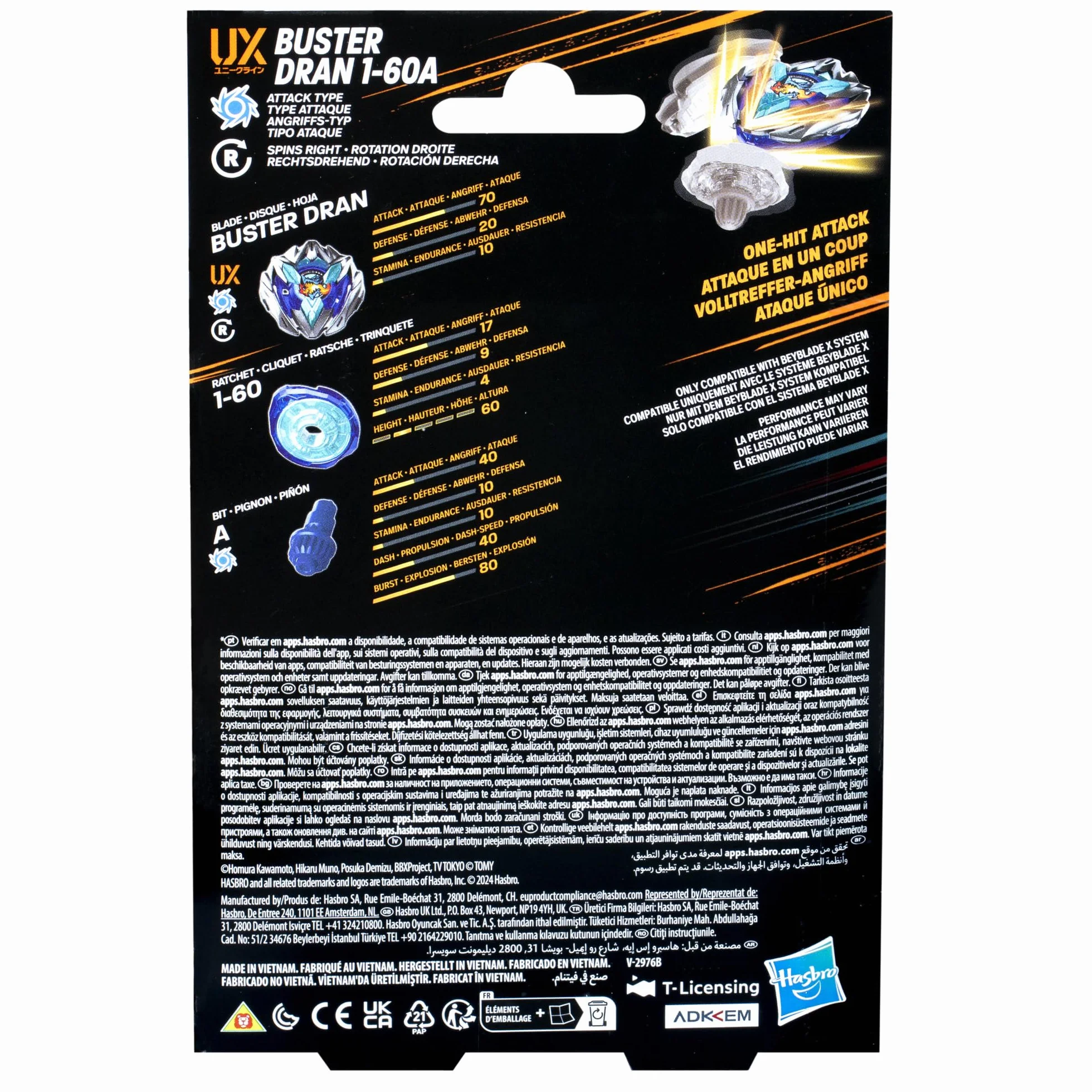 Beyblade X Kit Inicial Buster Dran 1-60A UX con Top y Lanzador