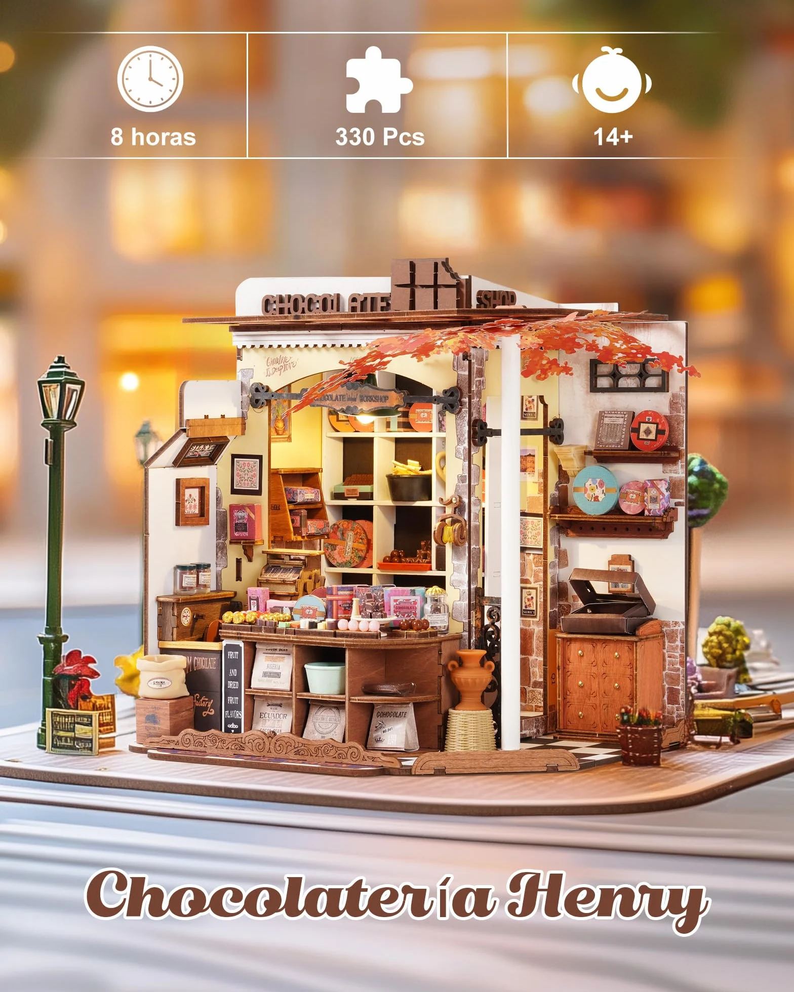 Rolife Maquetas Henry's Chocolate Shop-330 Piezas DIY Miniature House Diorama, Casas Miniaturas para Montar Puzzle 3D Madera Book Nook para Adultos Adolescentes ¡Ningún Pegamento Necesario