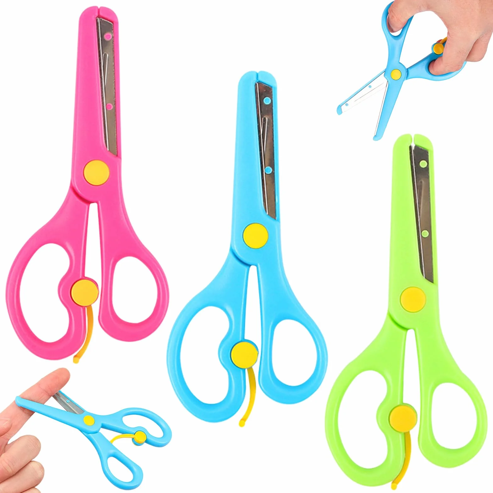 3 pcs Tijeras de Manualidades, tijeras, Tijeras para Preescolar, Tijeras para Principiantes,Tijeras para Manualidades, tijeras de seguridad, tijeras escolares, Tijeras para cortar papel