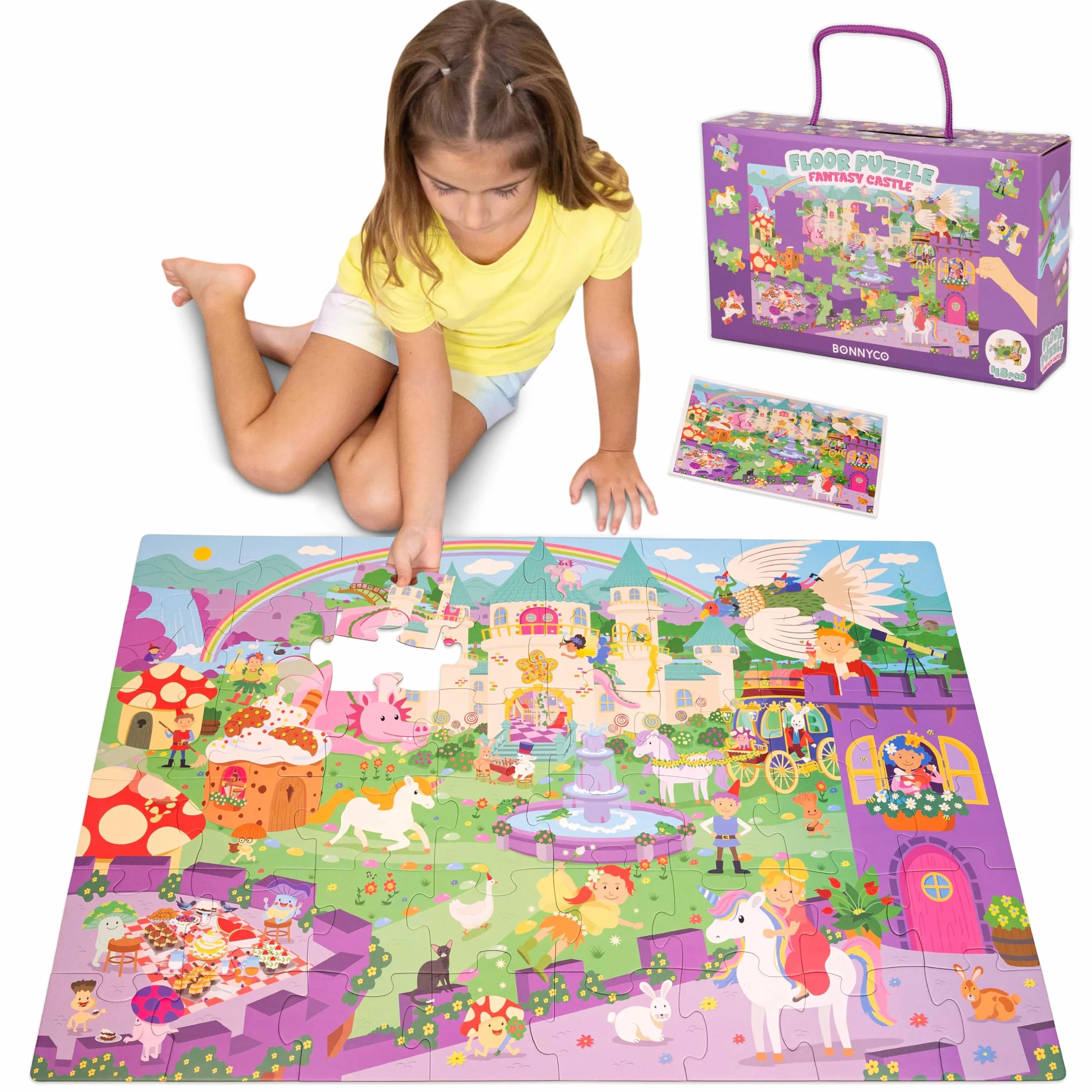 BONNYCO Puzzle Niños XXL Castillo de Fantasía 48 Piezas Gigante 92 x 62 cm Juguetes Educativos 2-8 Años