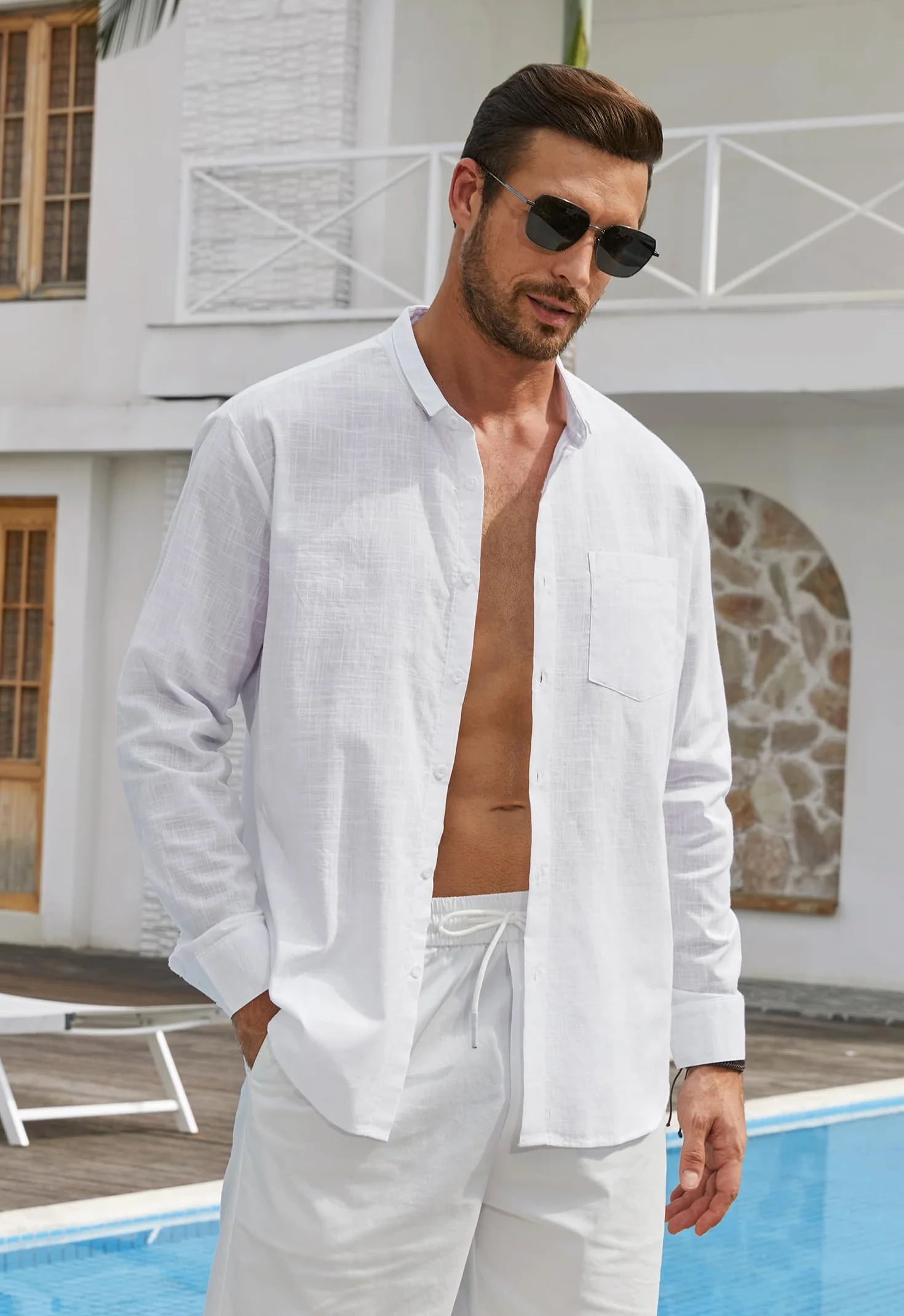 Enlision Camisas Lino Hombre Manga Larga Verano Algodon Casual Camisa Henley Cuello Mao Color Solido S-4XL