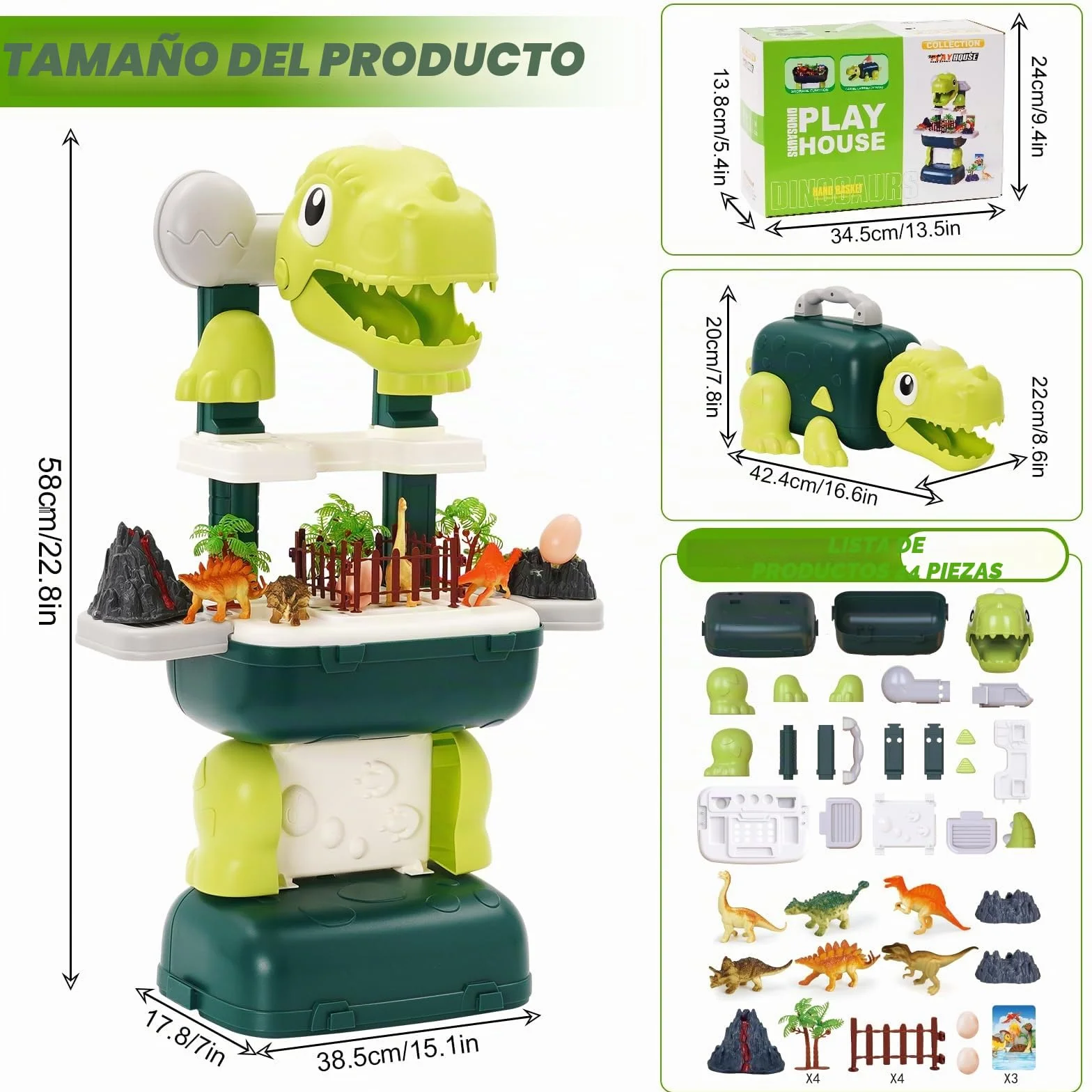 Juguetes de Dinosaurios 22PCS Realistas con Volcán, Huevo y Caja de Almacenamiento para Niños 3-8 Años