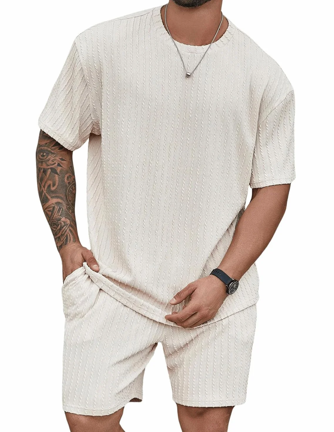 Chándal Hombre 2 Piezas Camiseta Shorts Verano con Bolsillos Fútbol Baloncesto