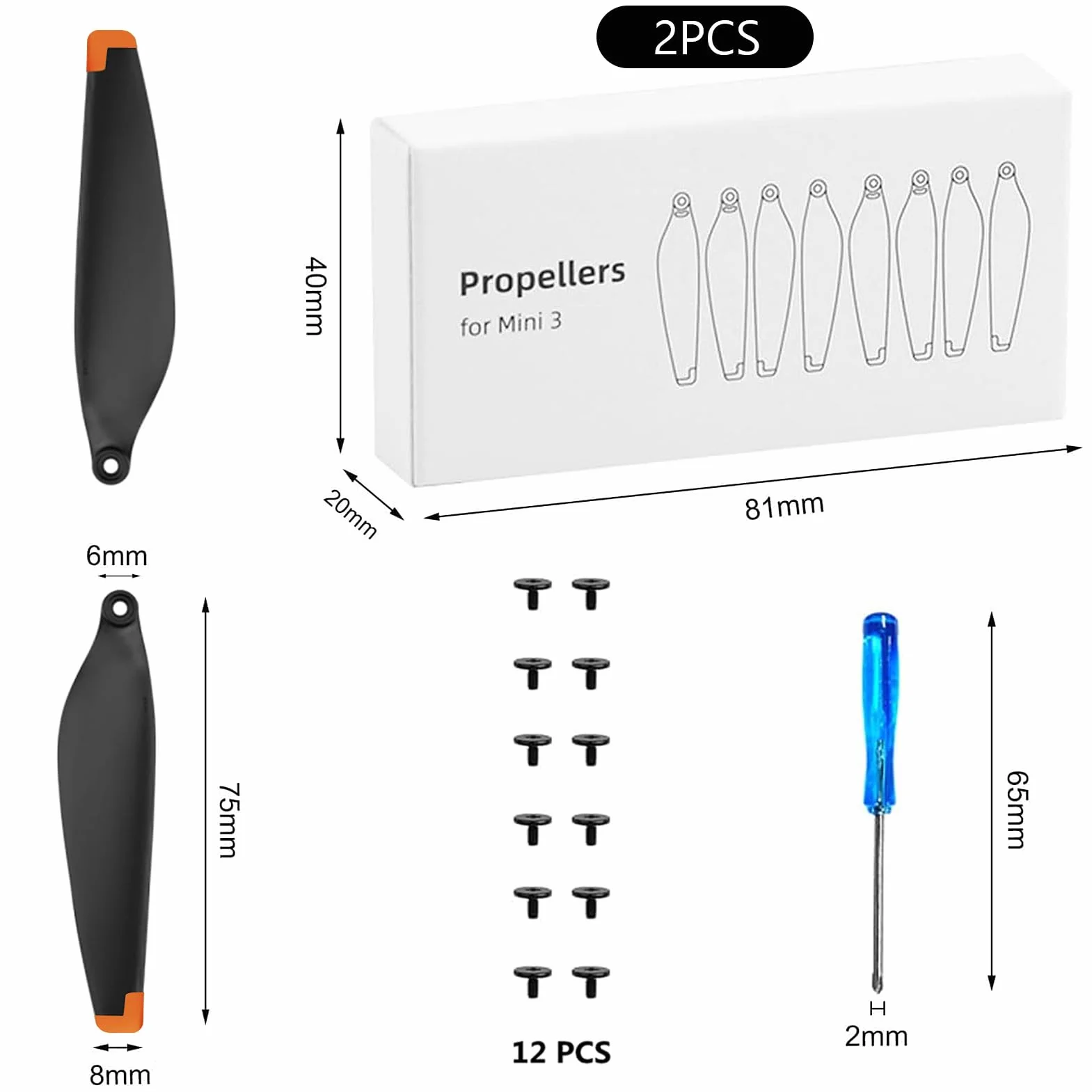 Bocguy 16 Pcs Drone Mini 3/4 Pro Hélices, Drones Hélices für para 3/4 Pro Accesorios Reemplazo con 24 Tornillos & 2 Destornillador, Bajo Ruido & Estable (Naranja)