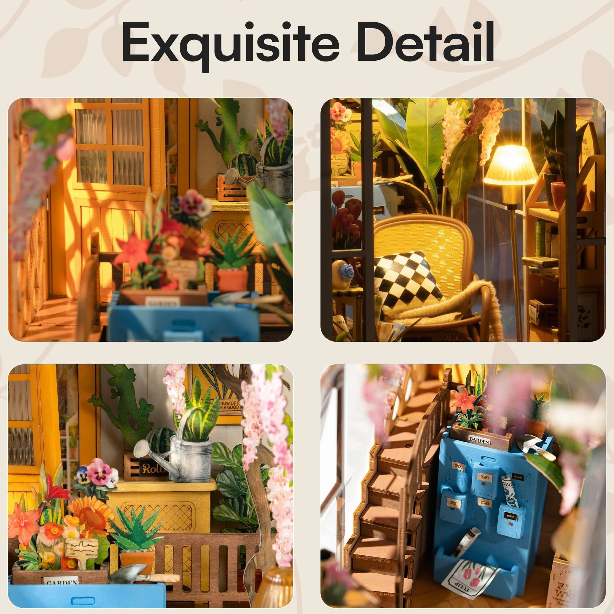 ROBOTIME DIY Book Nook Kit - Casa de muñecas en Miniatura de Madera con Muebles y Luces LED, Decoración del hogar, Regalos navideños