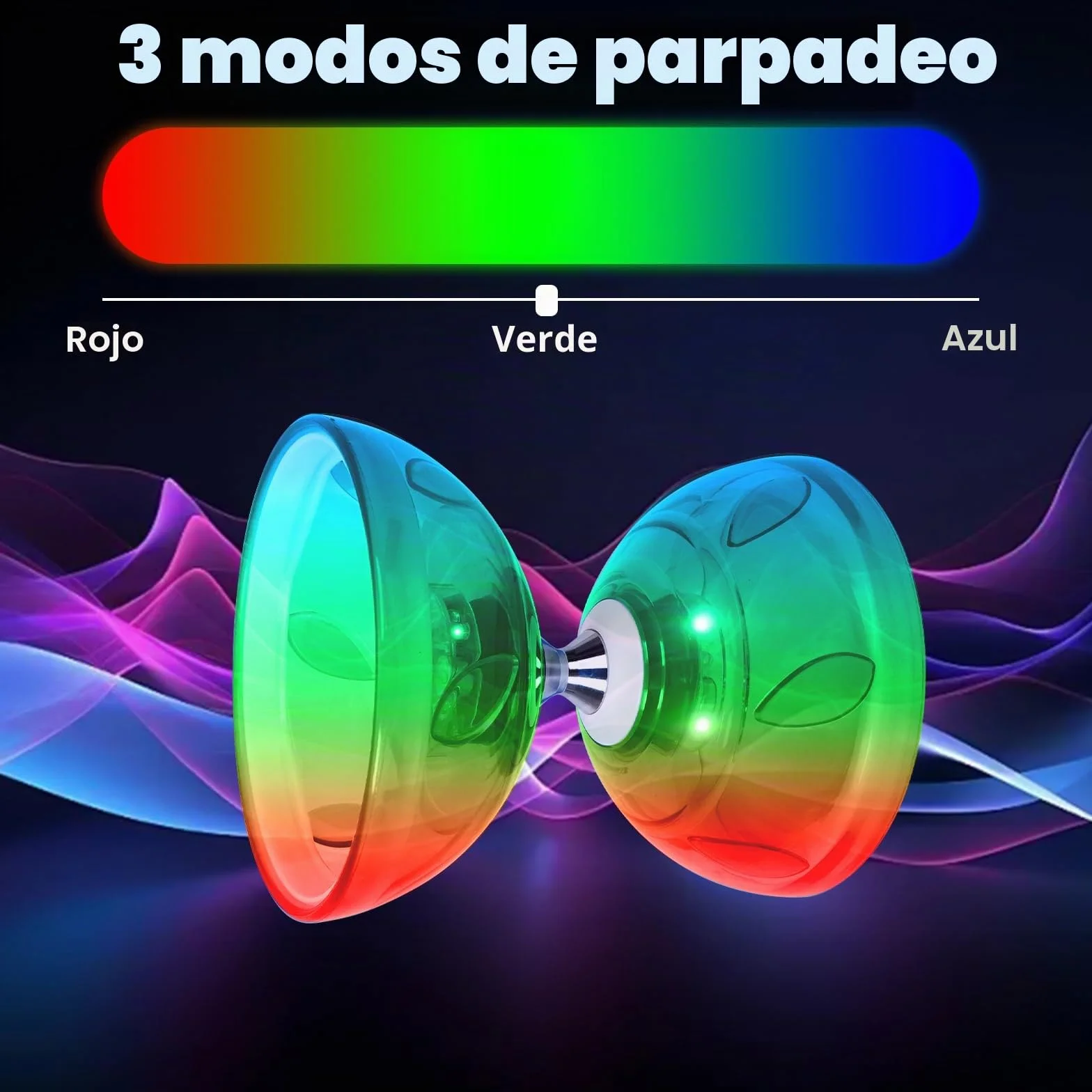 Juego de Malabares LED Diabolo, 4,5 mm Diábolo LED con Rodamiento de Bolas Diábolo Juego de Malabares para Principiantes Profesionales con 2 Bastones, 10M Cuerda de Repuesto, Bolsa de Guardado