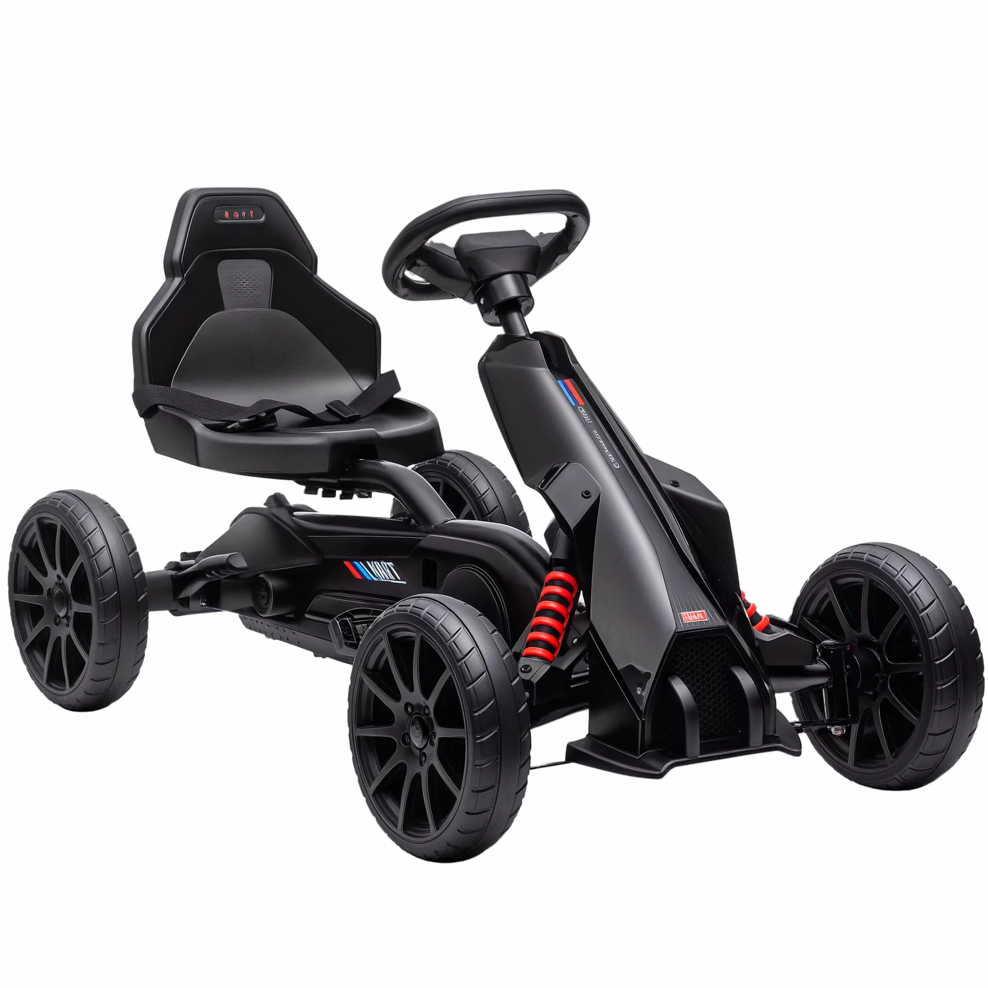 HOMCOM Kart Pedales Go Kart a Pedales para Niños de 3-8 Años con Asiento Ajustable en 4 Posiciones Freno de Mano Ruedas de EVA y Marco Metálico Carga 30 kg Negro