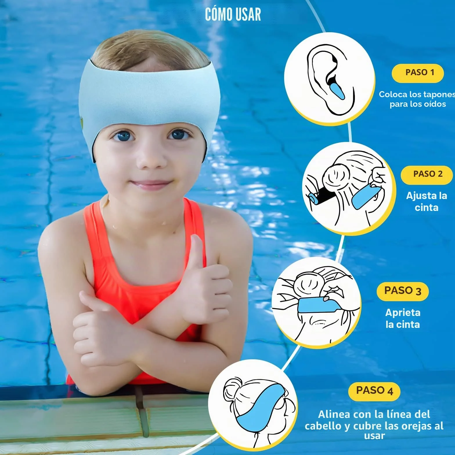 Diadema de Natación Banda de Neopreno Elástica para Niños con Patrón Animal Lindo (Azul, M)
