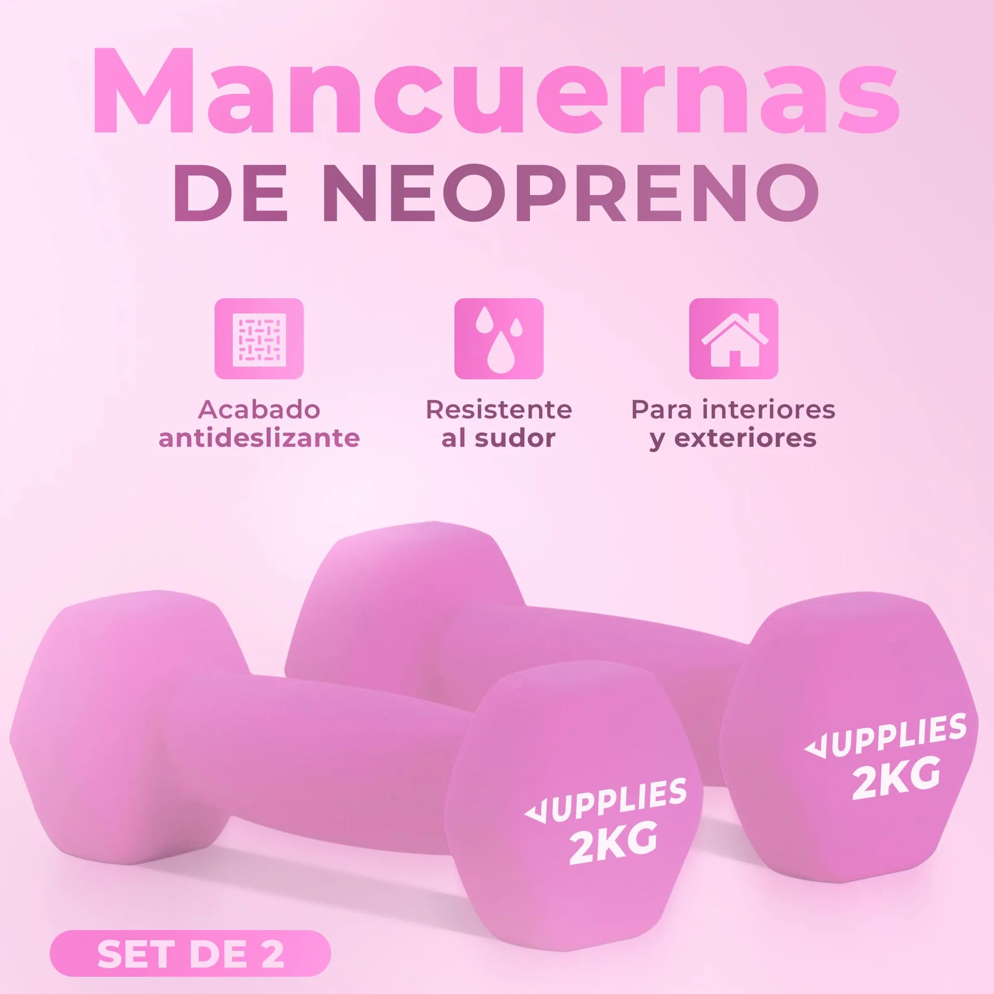 Juego de Pesas y Mancuernas de Neopreno 1Kg-10Kg (Pares) - Anti-Rodamiento y Antideslizantes - Entrenamiento en Casa