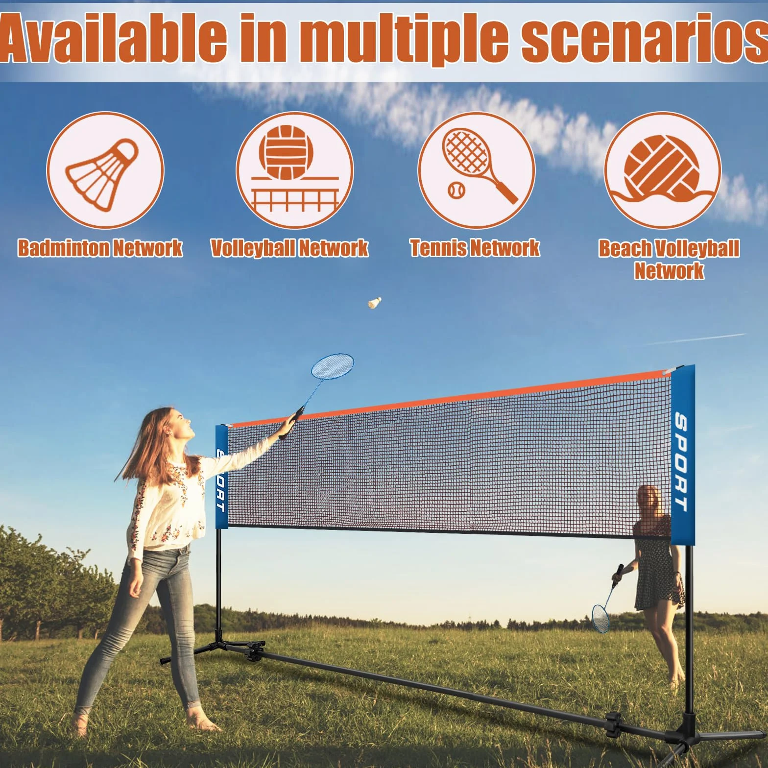 AKOZLIN Juego de red de bádminton portátil altura ajustable con postes y bolsa de transporte