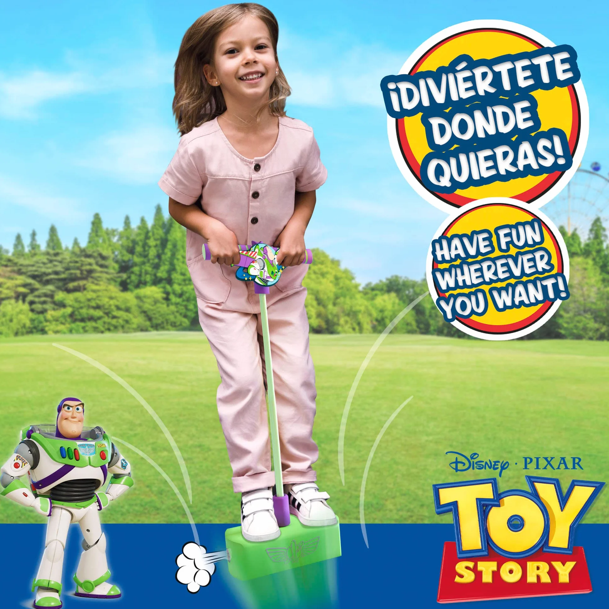 COLORBABY Disney, Pogo stick Buzz Lightyear, Toy Story juguetes, jumper de goma 42cm de altura, saltarín ligero y fácil de transportar, niños a partir de 3 años (77322)