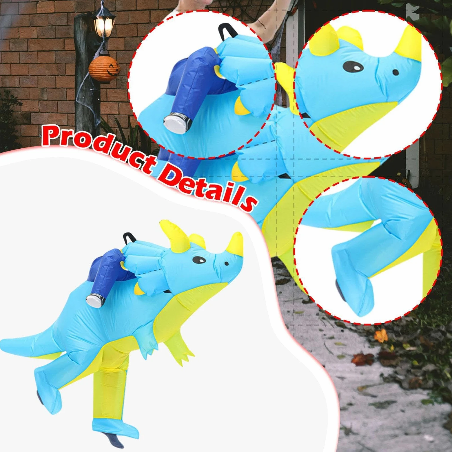 Disfraz Inflable de Dinosaurio con Ventilador Y Diseño de Montar Triceratops para Adultos Y Niños en Poliéster Cómodo Adecuado para Fiestas, Tamaño para Niños