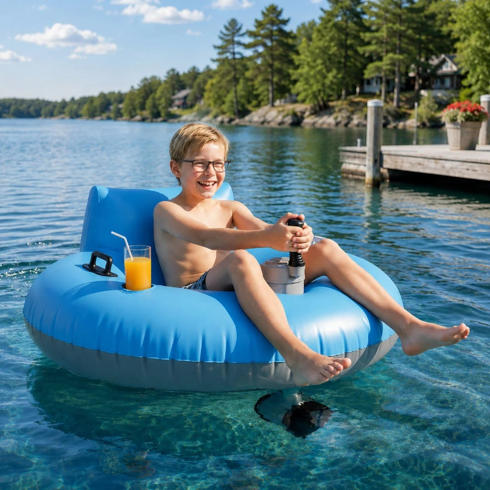 Flotador Motorizado para Piscina, Motor 50 W, Joystick 360° | PVC Grueso, Capacidad 136 kg, Autonomía 60 Min para Usuarios 14+ en Piscina, Lago, Ríos Tranquilos