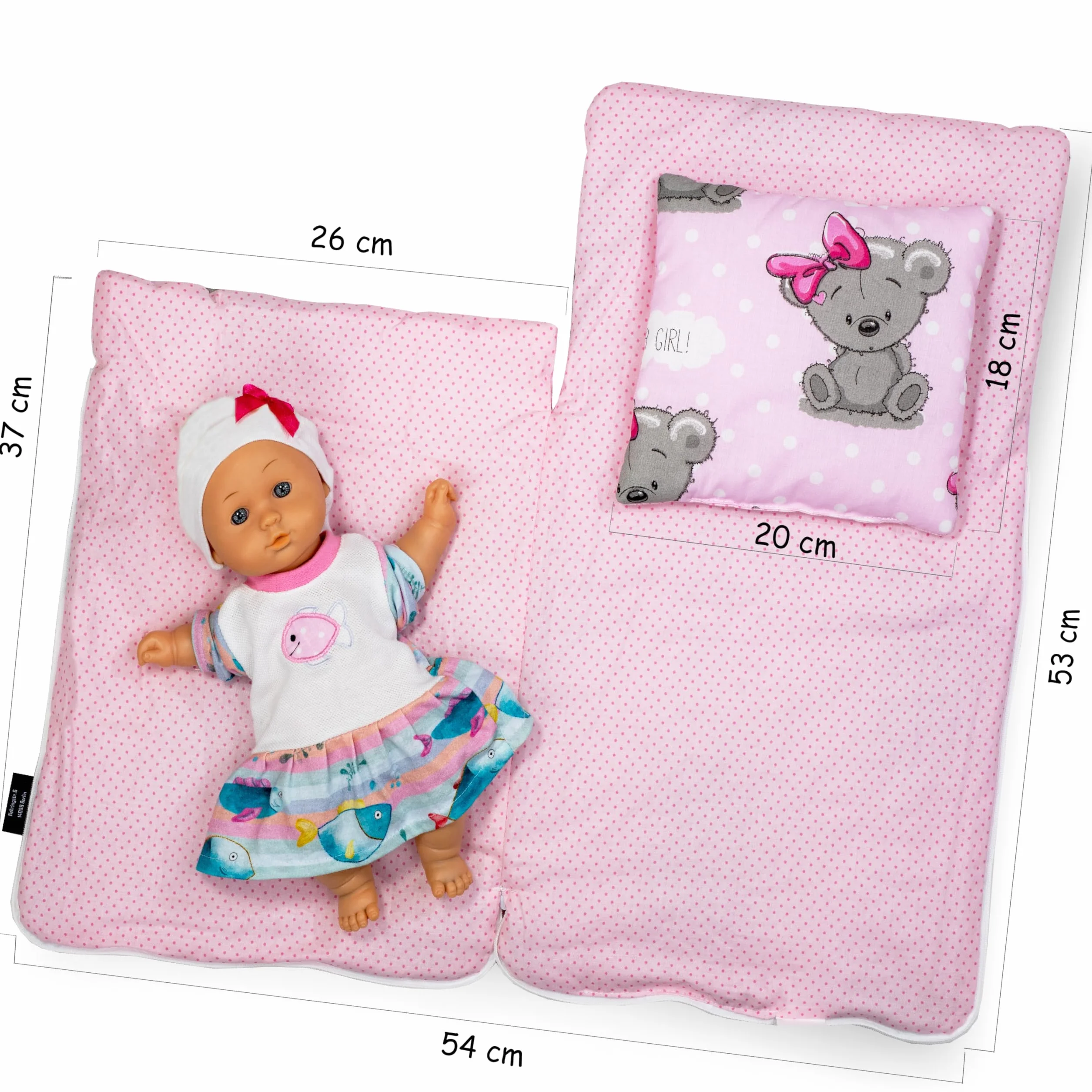 PinkZebra Sacos de Dormir para muñecas por Ambos Lados, Juego de 2 Piezas para cama, Ropa de Cama para muñecas de algodón