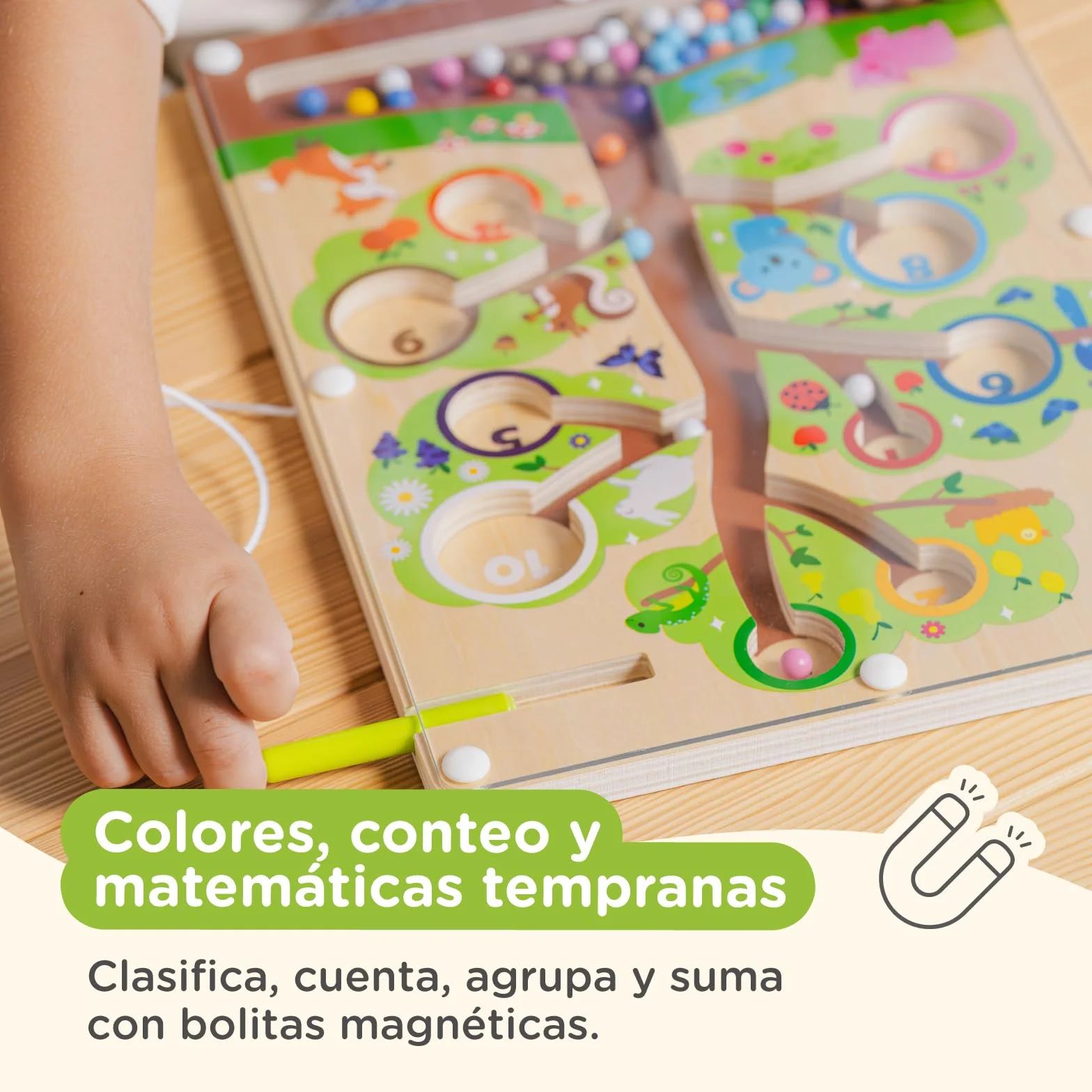 Nene Toys Laberinto Magnético de Colores y Números – Juego Montessori de Madera – Juguete Educativo de Motricidad Fina 2 3 4 5 Años – Tablero Magnético de Viaje – Regalo para Niños y Niñas