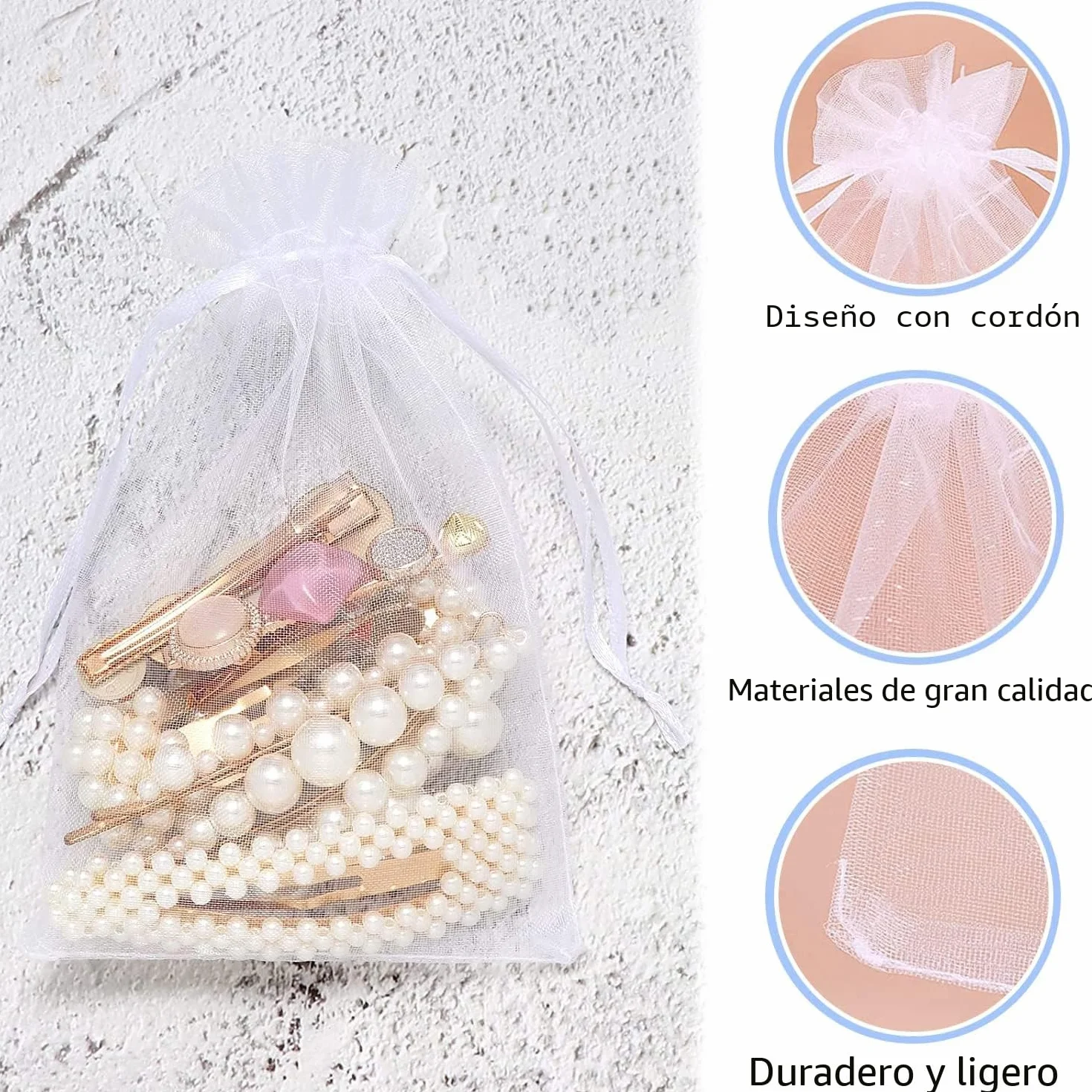 100 bolsas de organza blancas de 9 x 12 cm, bolsas de regalo, joyas para bodas, fiestas, festivales, fiestas y bodas, cordón de satén