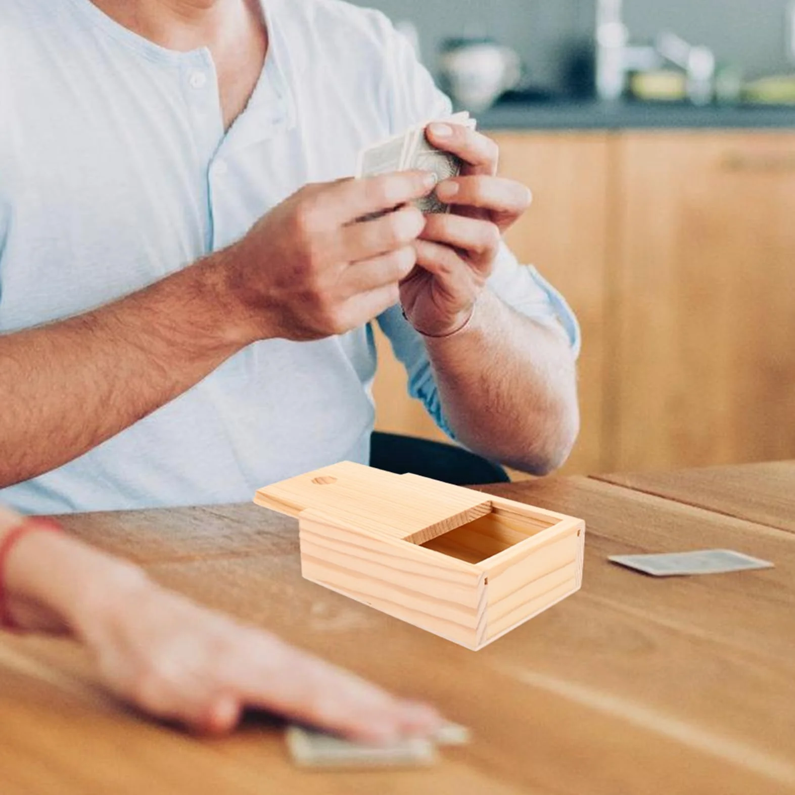 Mobestech Caja De Almacenamiento De Cartas De Madera Con Tapa Organizador De Barajas De Poker Cartas Contenedor Para Almacenaje De Objetos Pequeños Y Accesorios Para Uso Diario