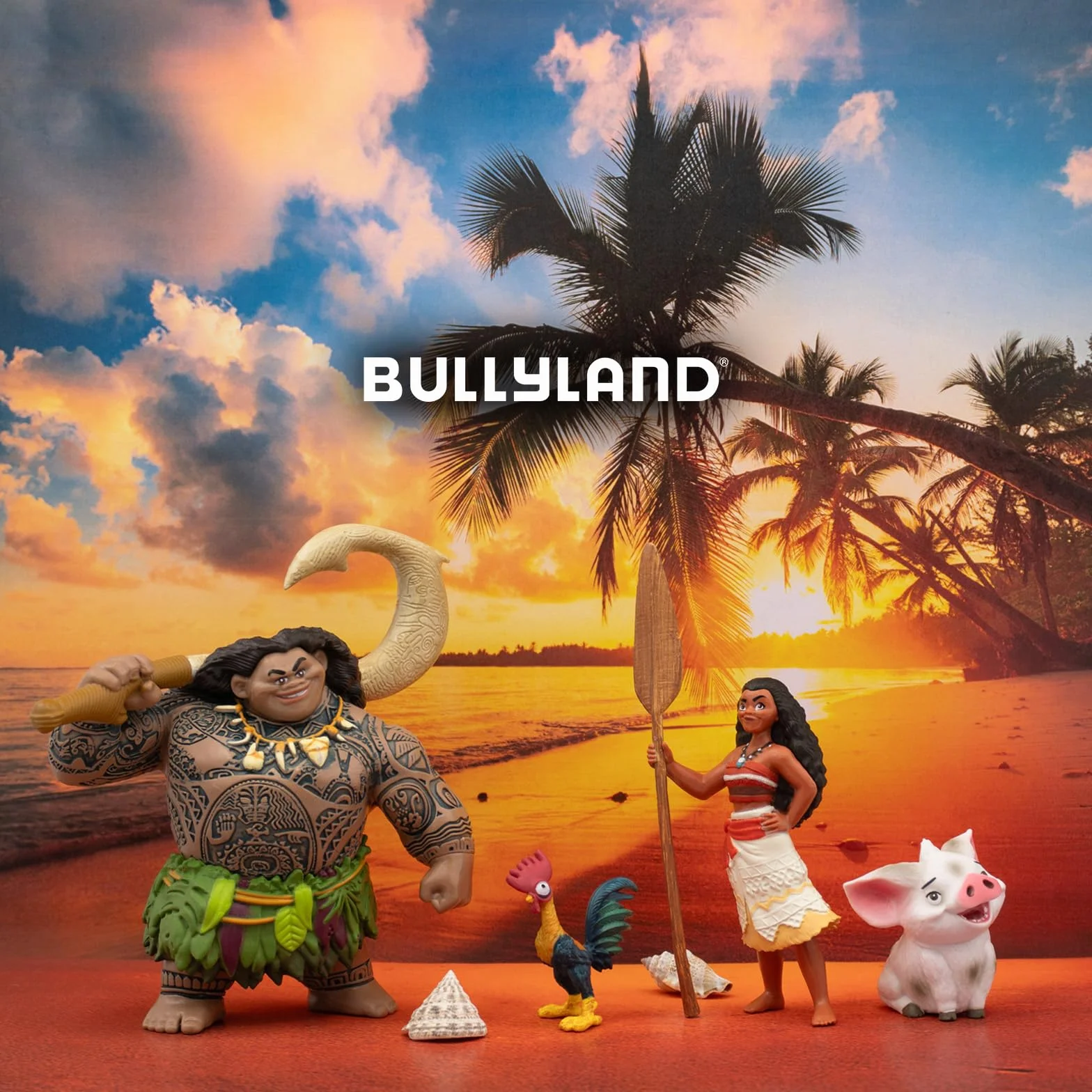 Bullyland 13261 - Walt Disney Vaiana play figure set con Vaiana, semidios Maui, cerdo Pua & Heihei, fiel al detalle, ideal como figura de tarta y regalo para niños