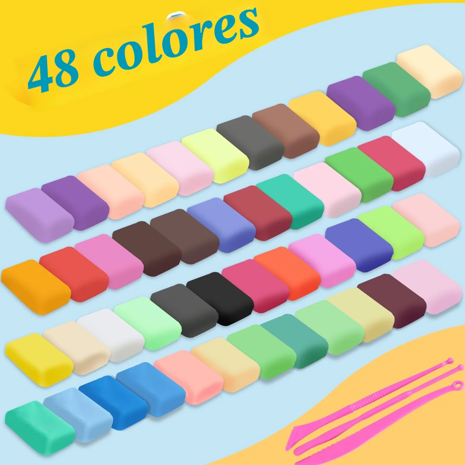 48 Colores de Arcilla Secado al Aire, Arcilla Polimérica Secado al Aire, Pasta Modelar Secado al Aire, Arcilla de Colores para Niños, Regalo para Niños y Niñas de 3-12 Años