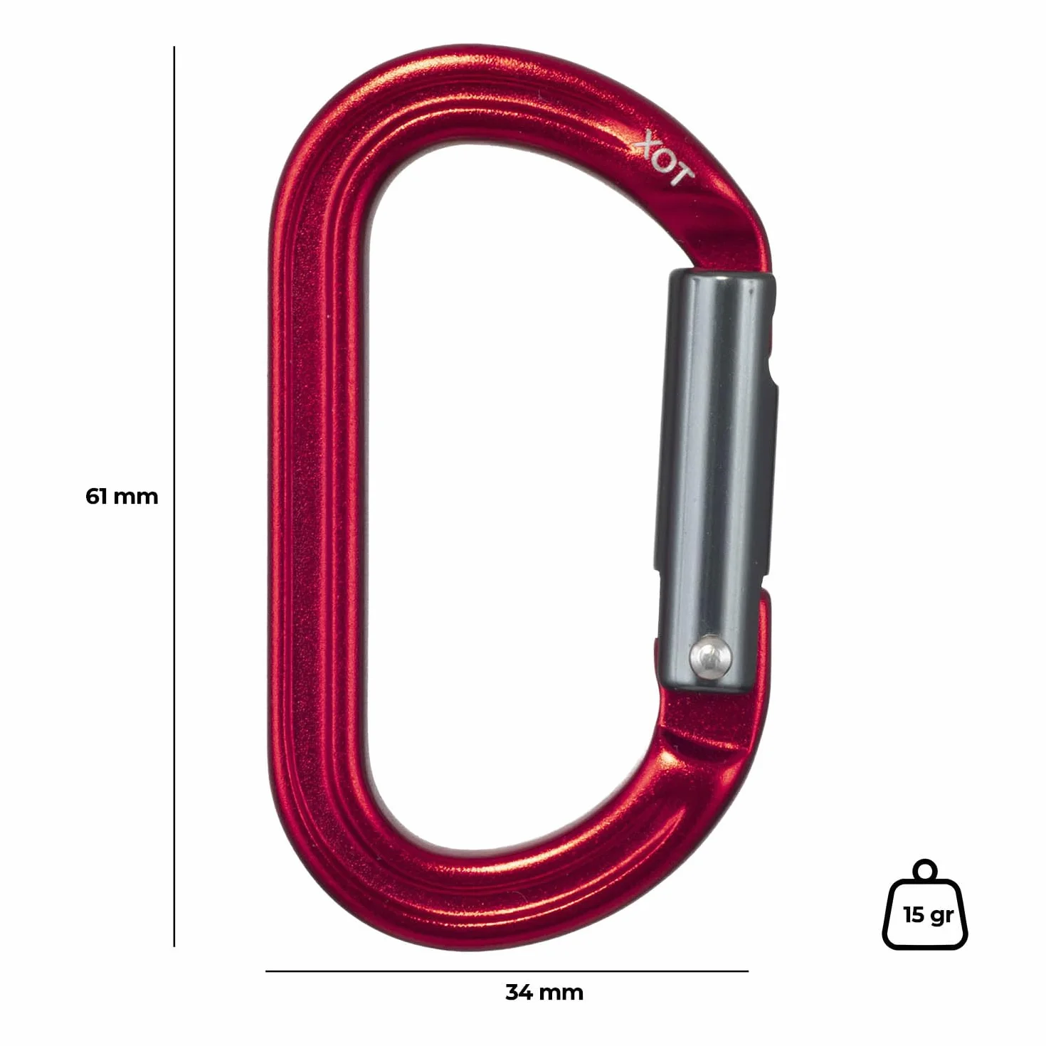 Mosquetón Auxiliar Xot Aluminio 7075 Cierre Keylock 8 kN Rojo