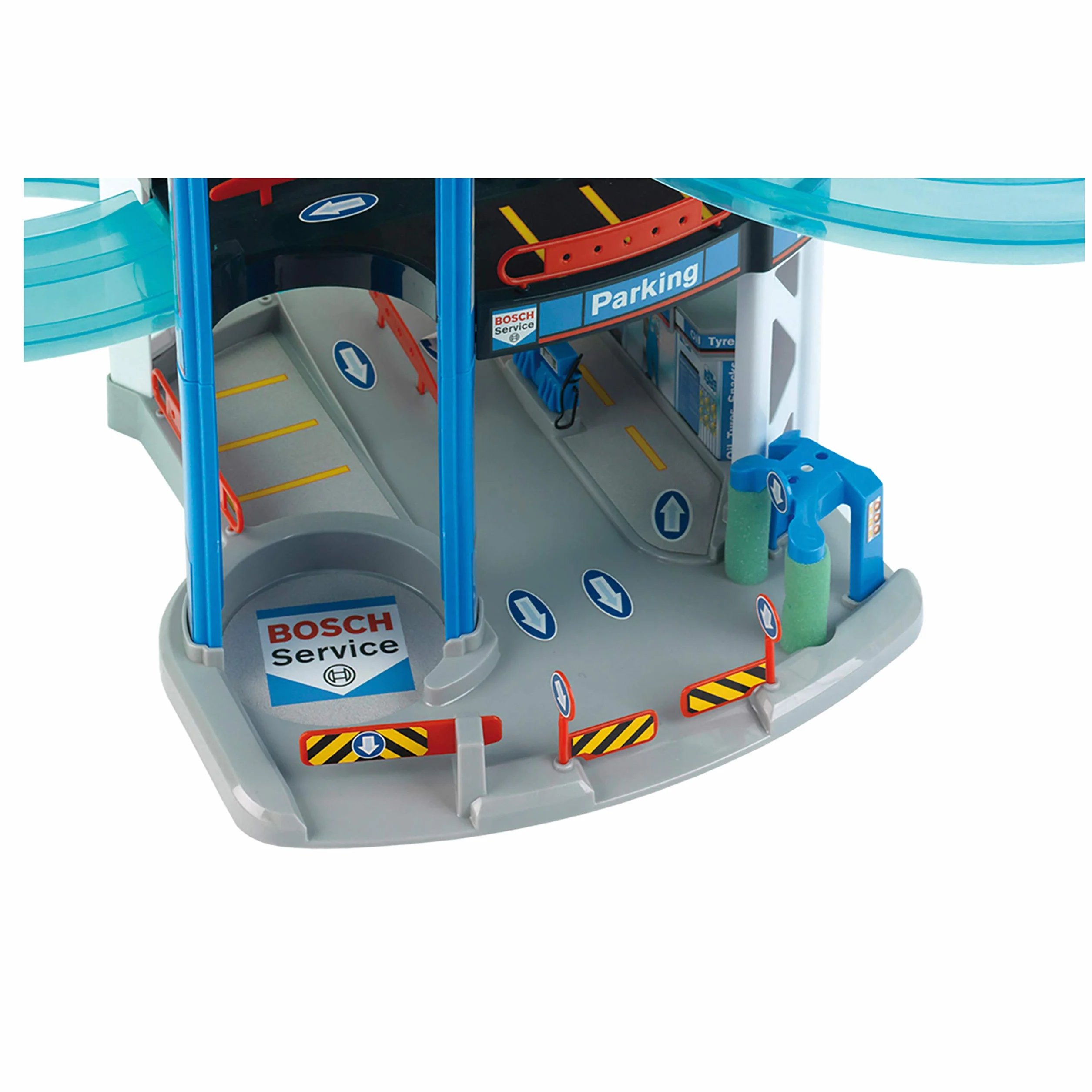 Theo Klein 2813 Aparcamiento Bosch Car Service, con 5 Plantas, Doble rampa de Salida, 2 Coches de Carreras, Ascensor y Mucho más, Medidas 55 cm x 55 cm x 85 cm, Juguete para niños a Partir de 3 años