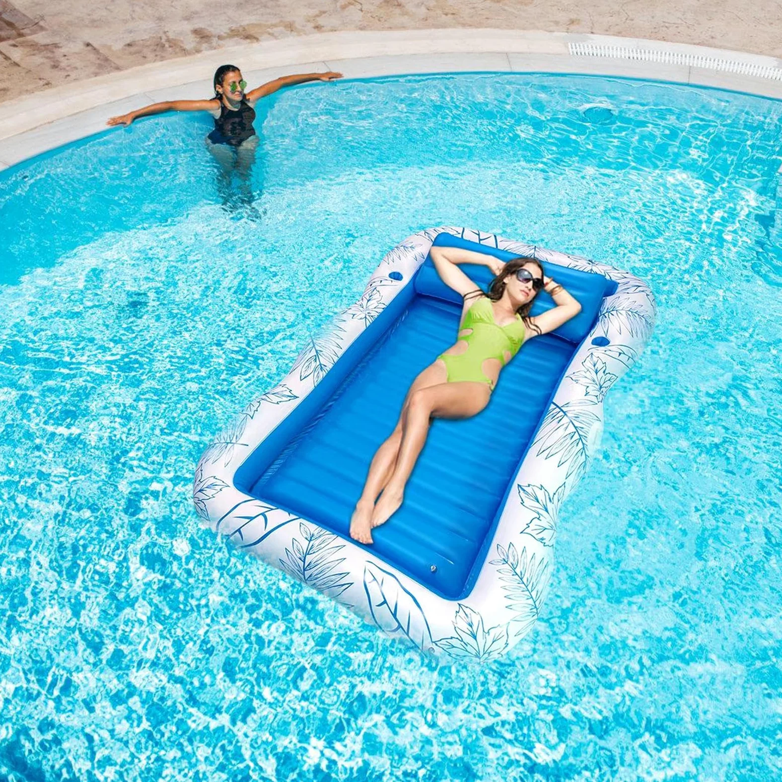 Flotador de piscina para adultos con portavasos, tumbona de natación inflable gruesa para lago de playa, respaldo de PVC a prueba de fugas, tapete de viaje portátil para relajación de vacaciones