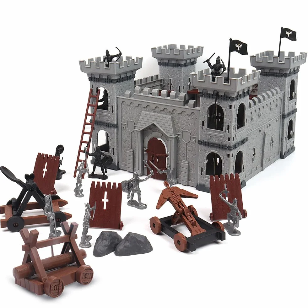 Asudaro Modelo de juguete de caballero romano antiguo DIY modelo de juguete medieval en miniatura incluyendo castillo carro soldado figura medieval caballero plástico figura de acción castillo playset