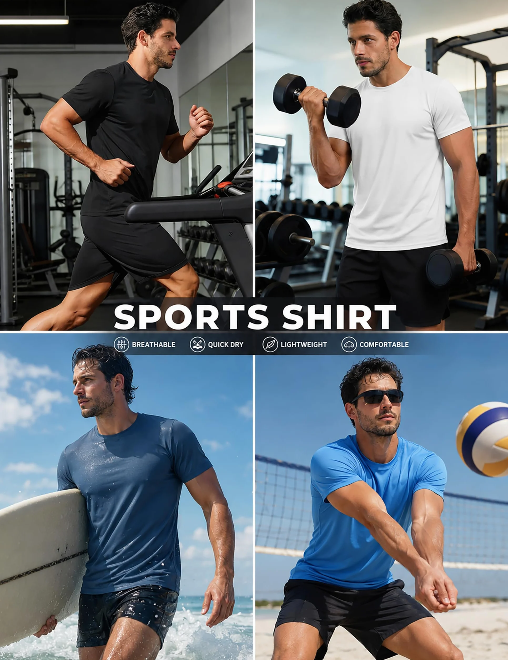 TACVASEN Camiseta de Manga Corta para Hombre Protección Solar UPF 50+ Ligera