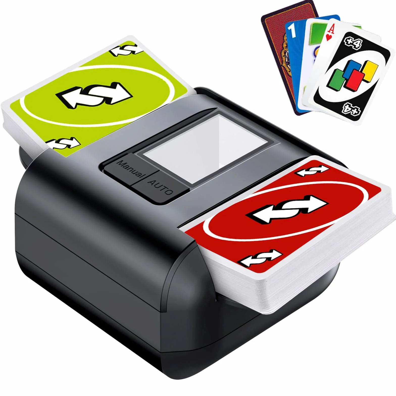 Barajador de Cartas Automático Eléctrico para 1-2 Barajas - Modo Auto/Manual Recargable 2000mAh USB-C - Silencioso - Compatible con Póker, Blackjack, UNO, Texas Hold'em, Skip-Bo y Phase 10