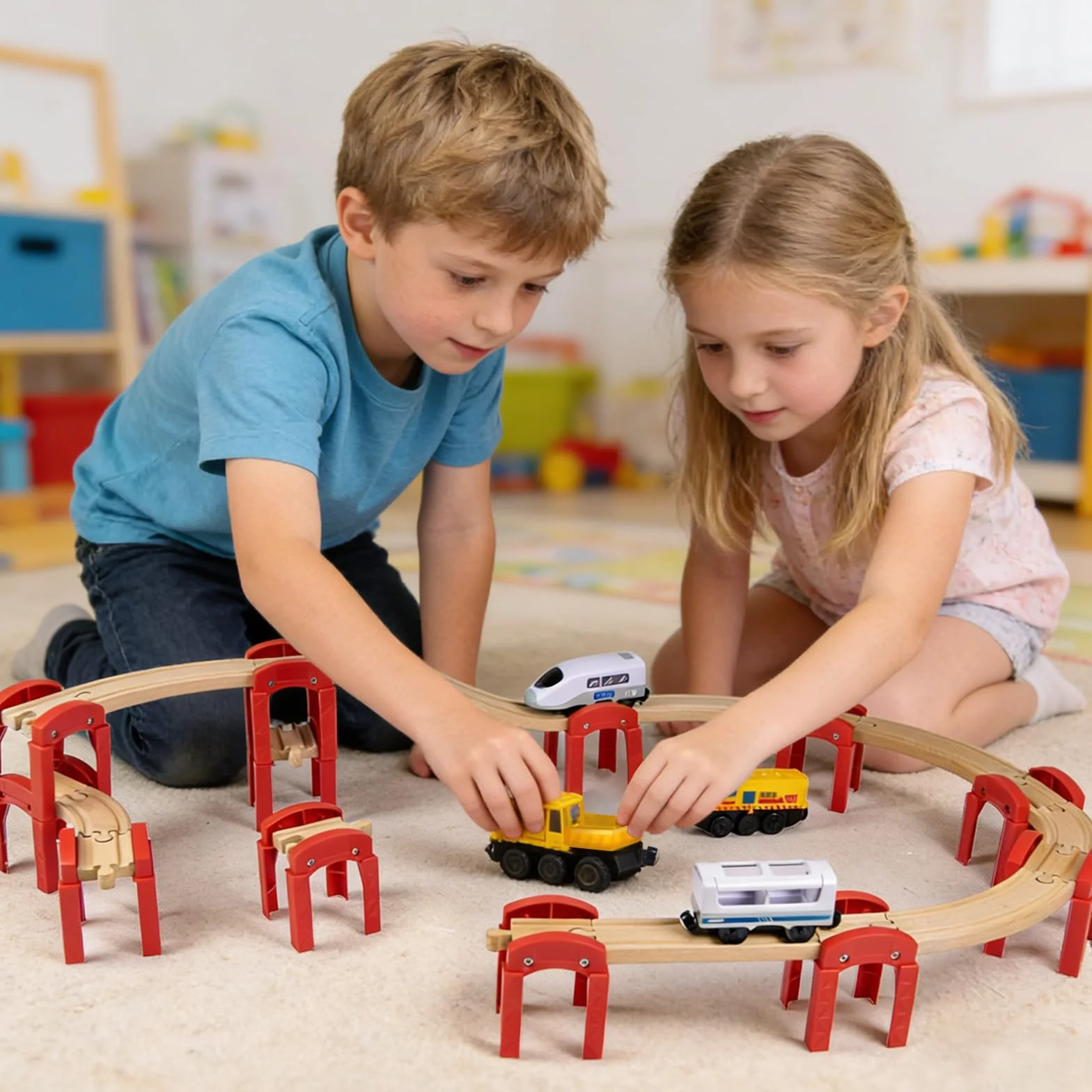 Accesorios para Tren de Madera, 14 Piezas, Compatibles con Todos los Sistemas de Rieles de Madera, Aptos para Niños de 3 Años