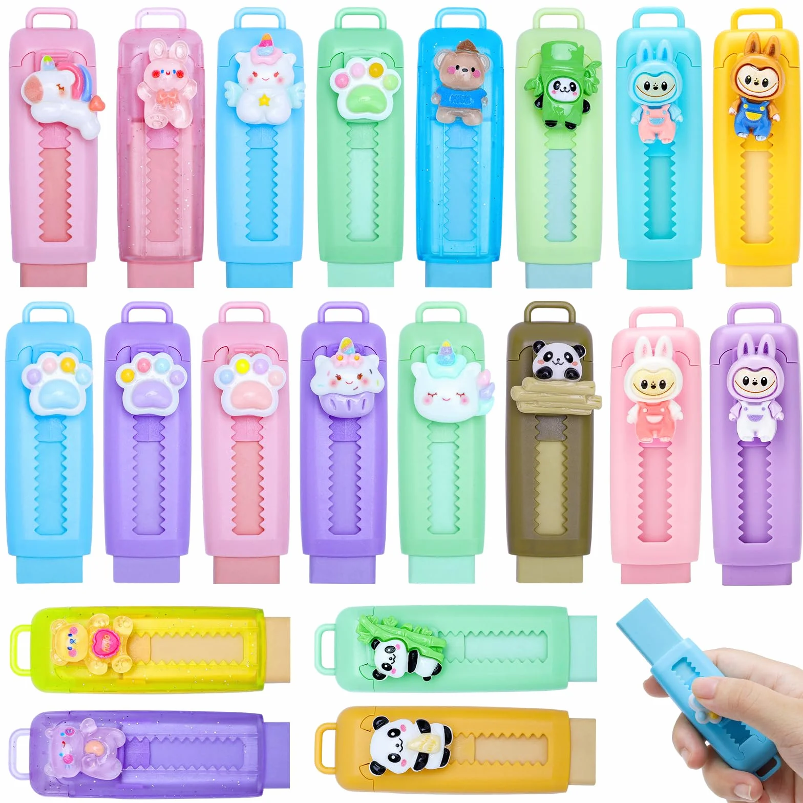 20 Piezas Mini Gomas de Borrar para Niño, Regalos Cumpleaños Invitados Niños Colegio, Push and Pull Gomas de Borrar para Regalitos Cumpleaños Invitados Niños