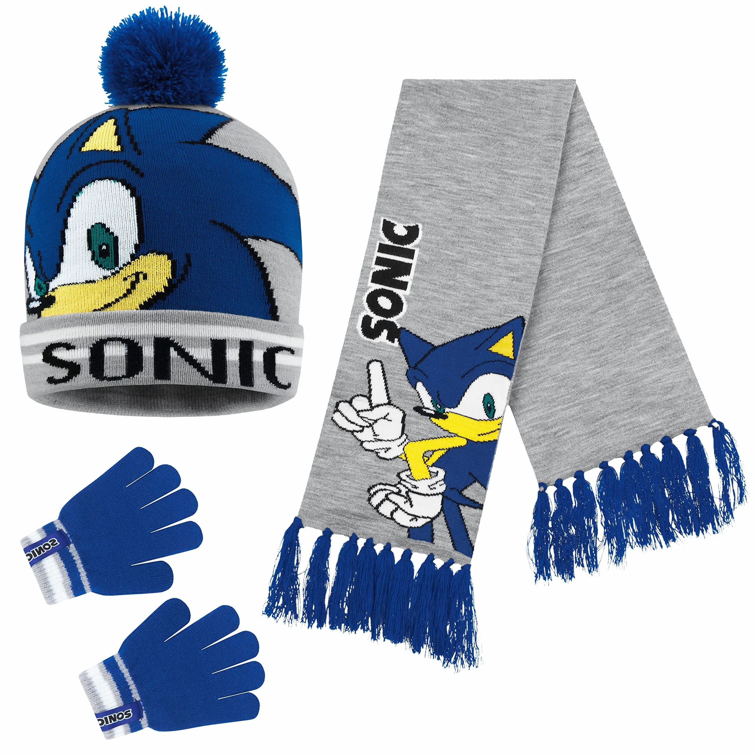 Sonic The Hedgehog Set de bufanda, Gorro y Guantes para Niños