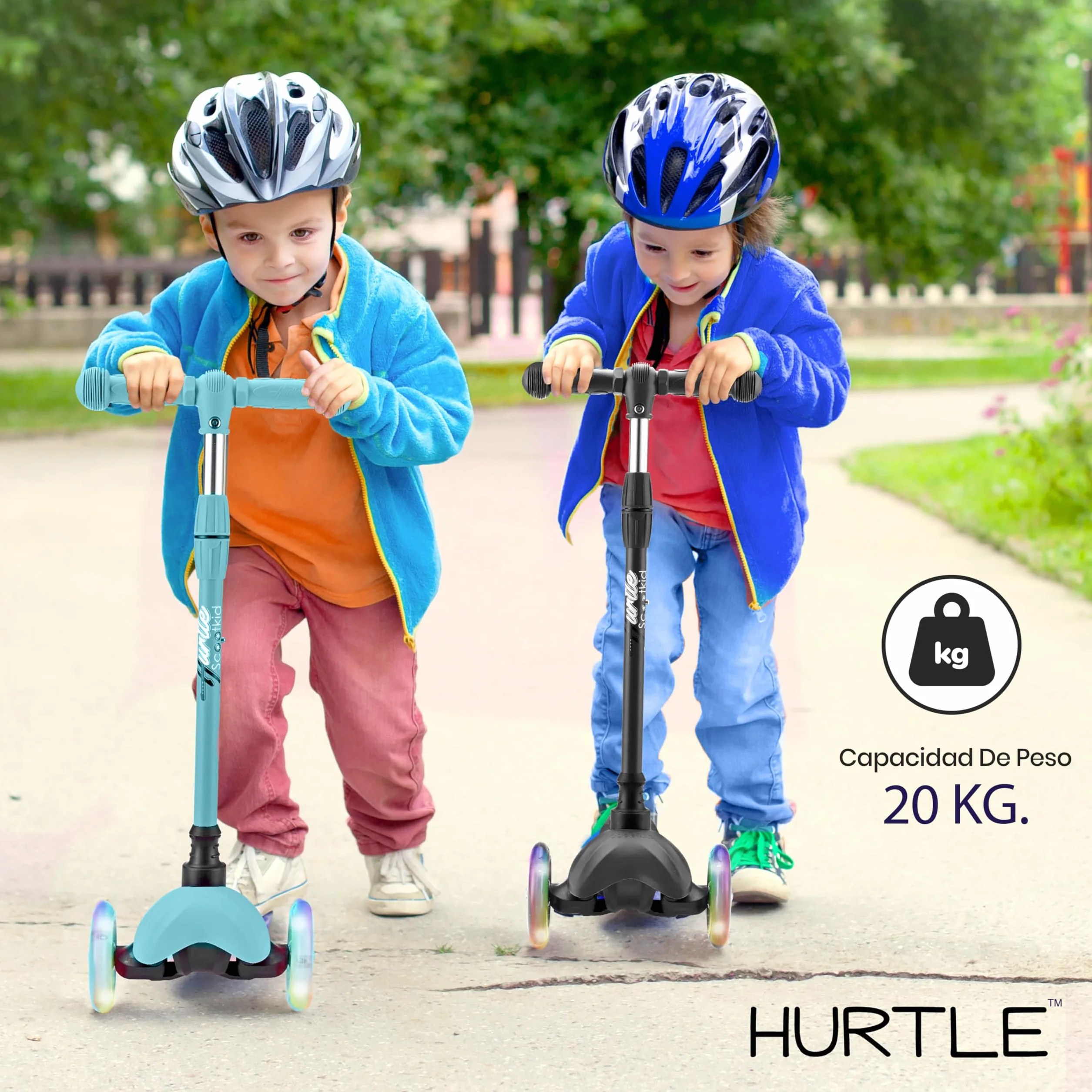 Hurtle Patinete, Scooter para niños, 3 Ruedas, Liviano, Luces LED, Antideslizante